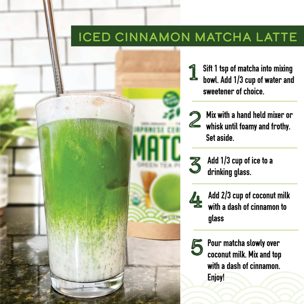 Matcha Organics powder used in baking for bright flavor and color.