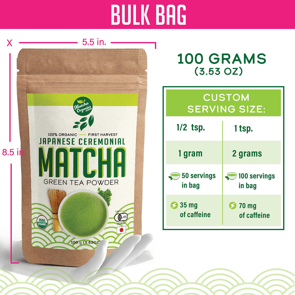 Matcha Organics ceremonial-grade organic powder packaged for everyday use.