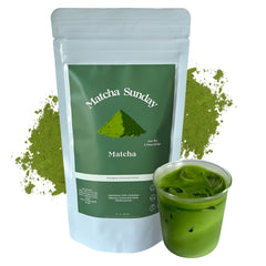 Matcha Sunday ceremonial-grade bag front, ideal for authentic Kyoto tea rituals.