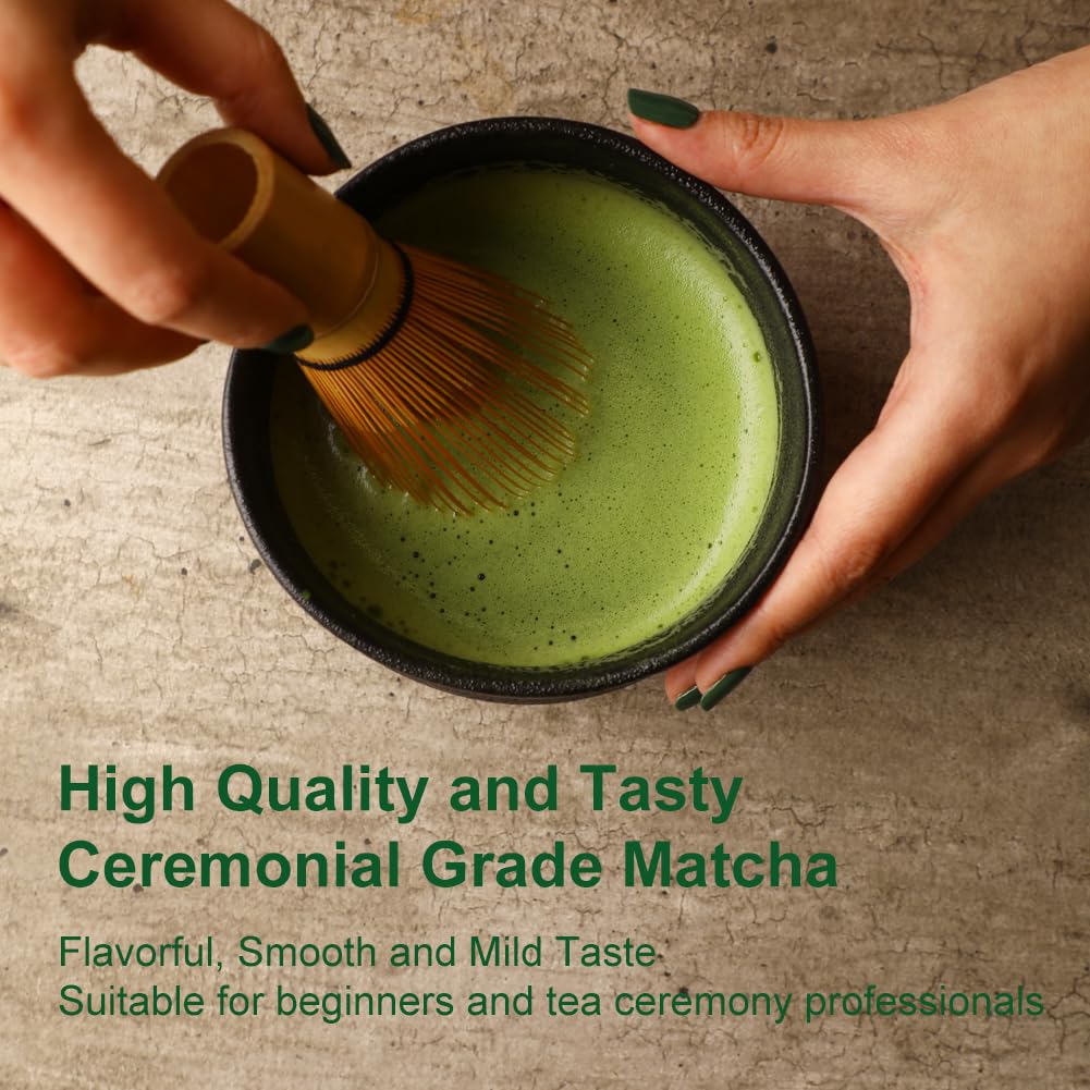 MatchAdmire Matcha Premium First Harvest latte art — glossy foam topping with vibrant color
