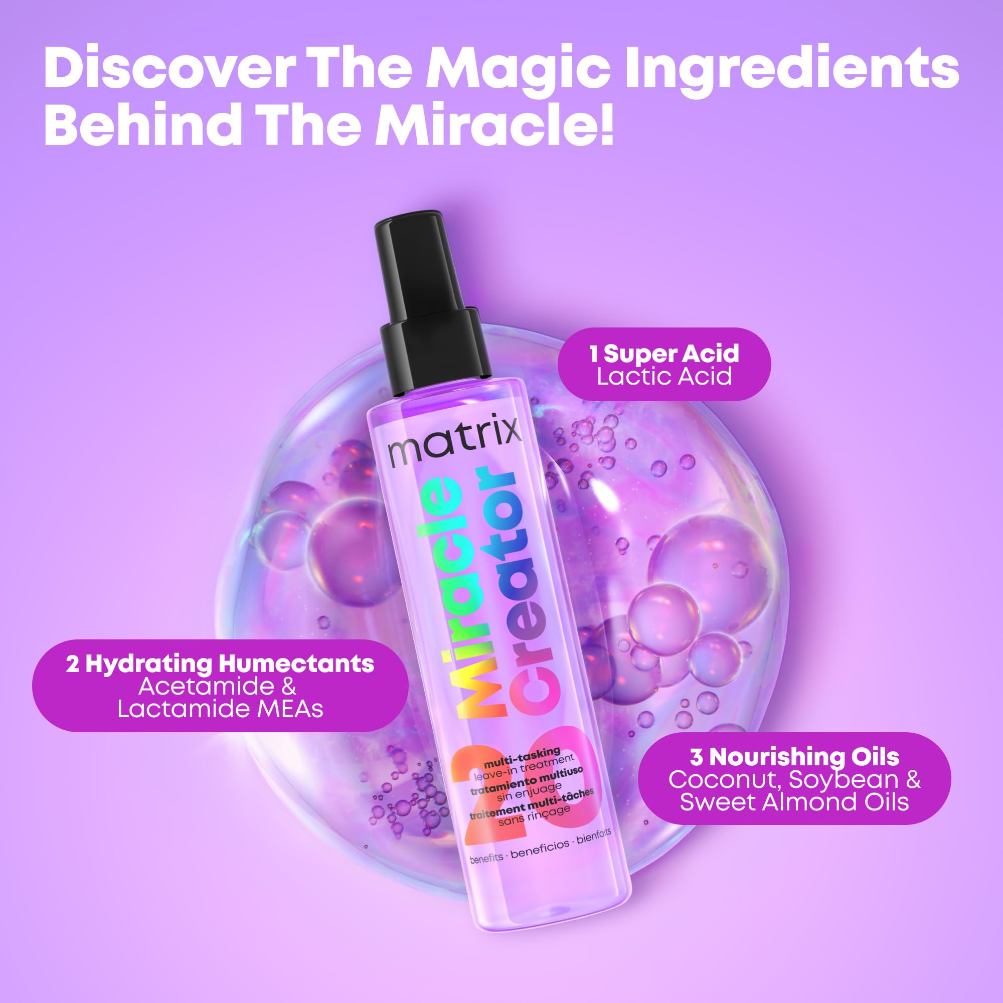 Matrix Miracle Creator hair finish image shows enhanced shine and frizz control.