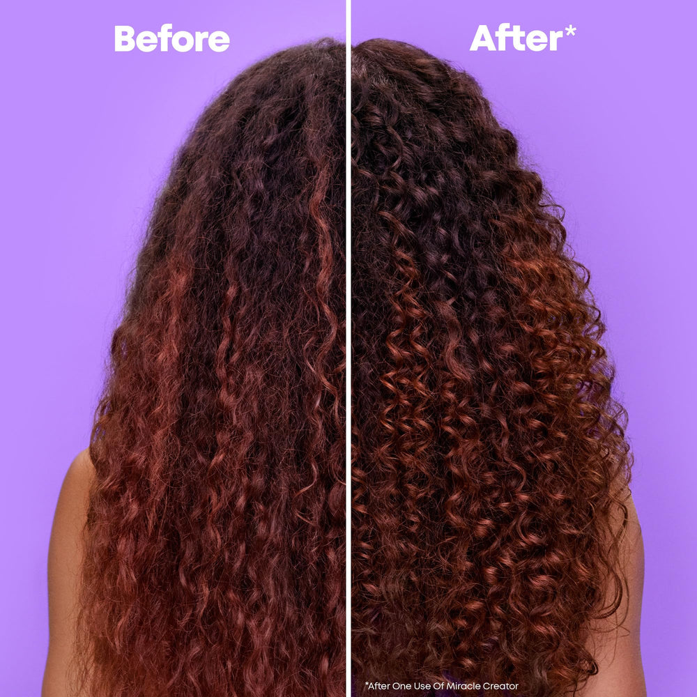 Matrix Miracle Creator leave-in spray application shows easy detangling on damp or dry hair.