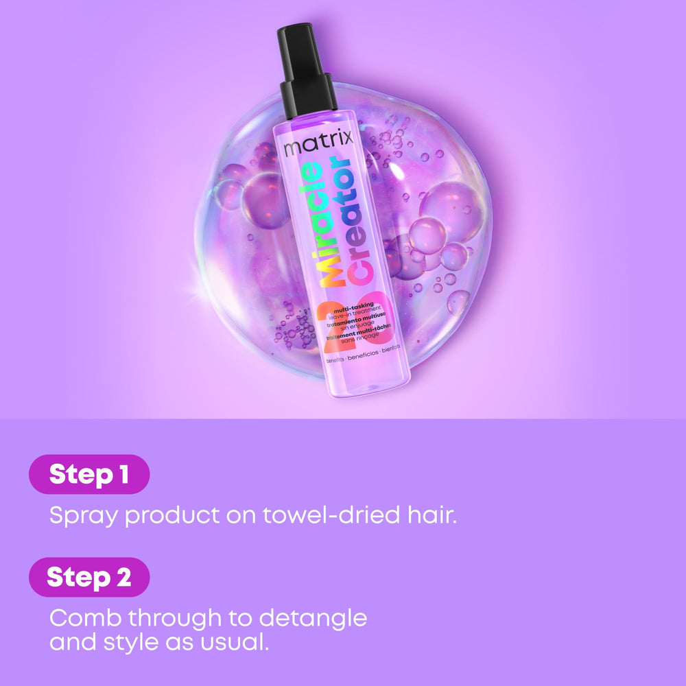Matrix Miracle Creator packaging with pump highlights convenient, even application.