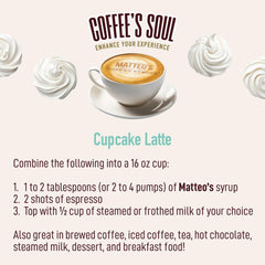 Dessert topped with Matteo's Cupcake Syrup enhances flavor with a glaze.