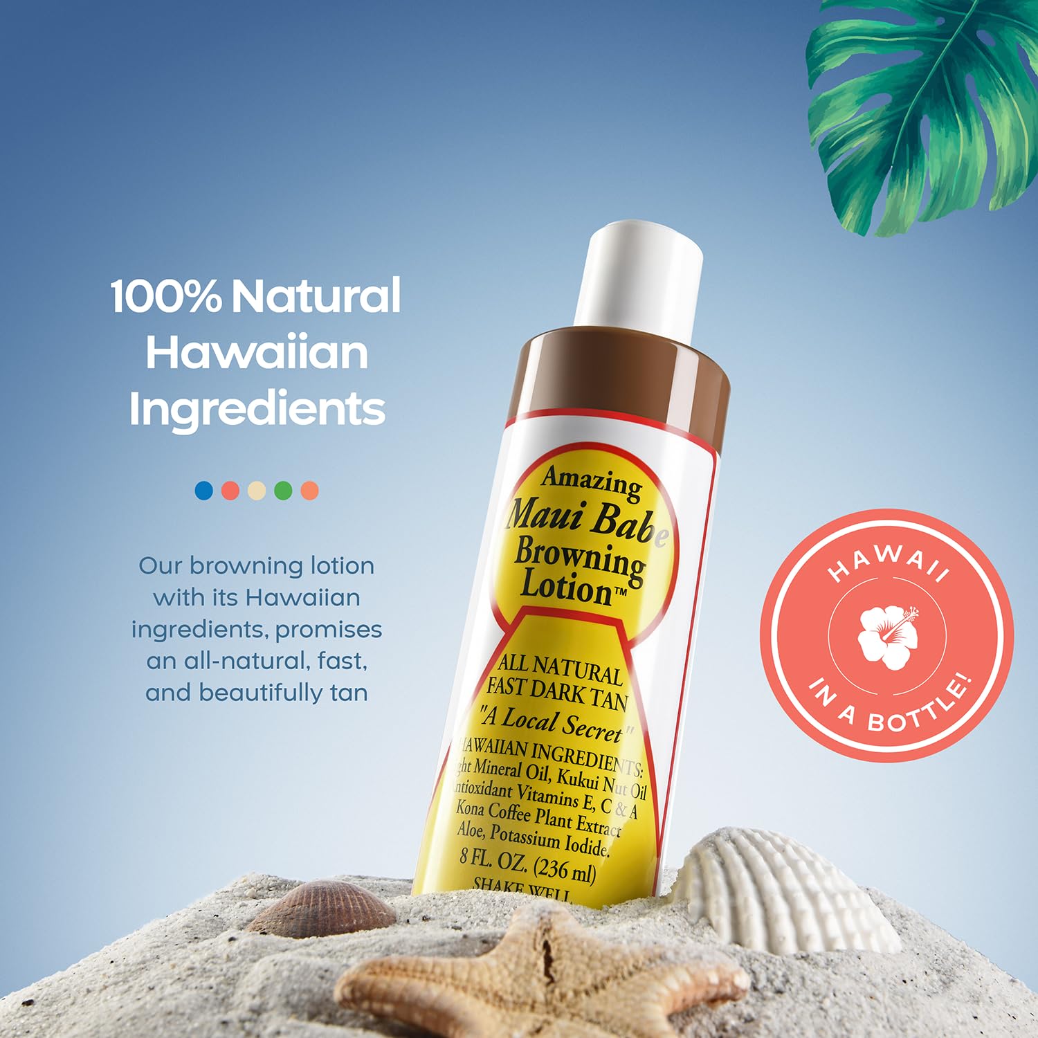 Maui Babe after browning lotion pump demonstrates skin hydration and tan protection