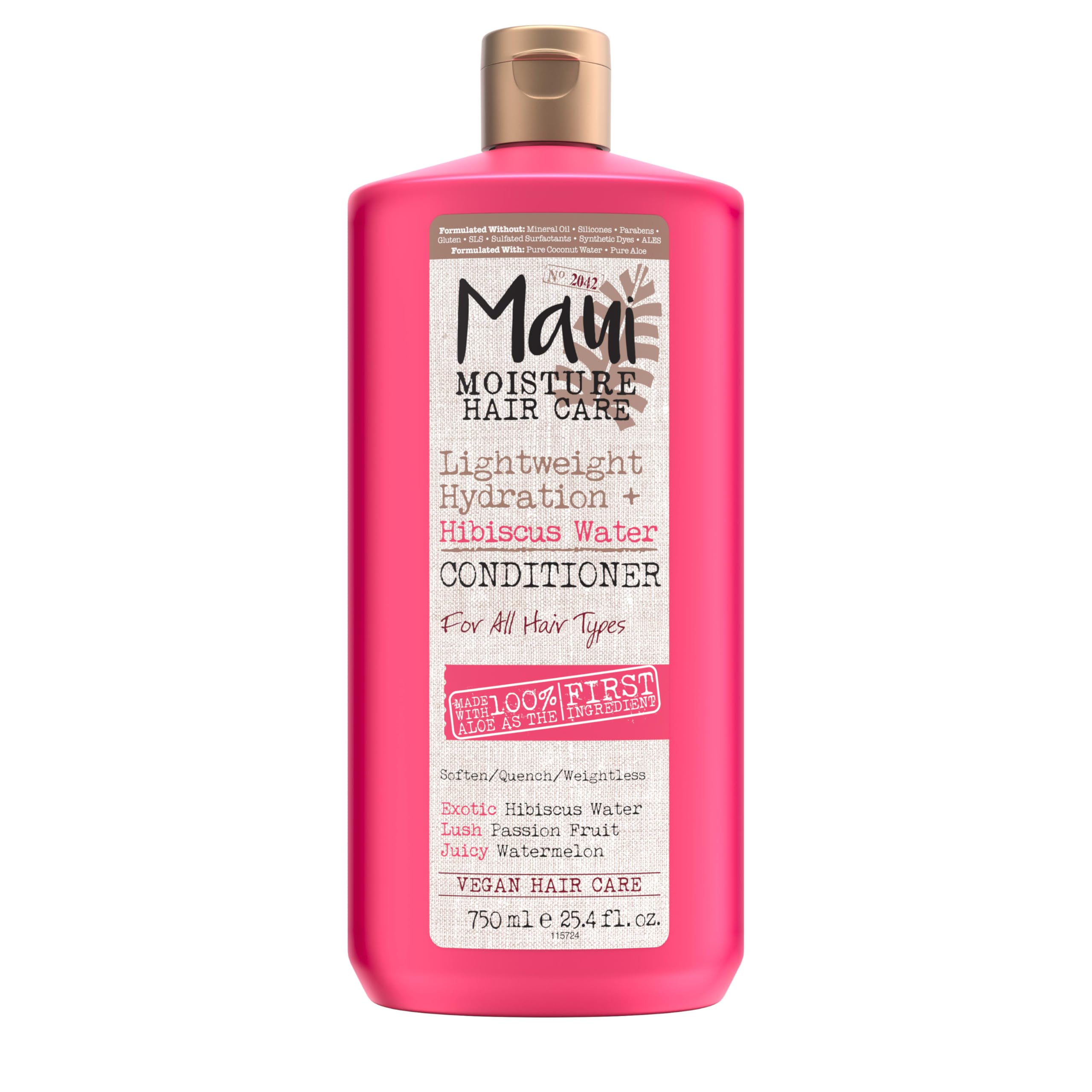 Maui Moisture lightweight hydration bottle front promoting soft, defined curls with aloe-rich formula.