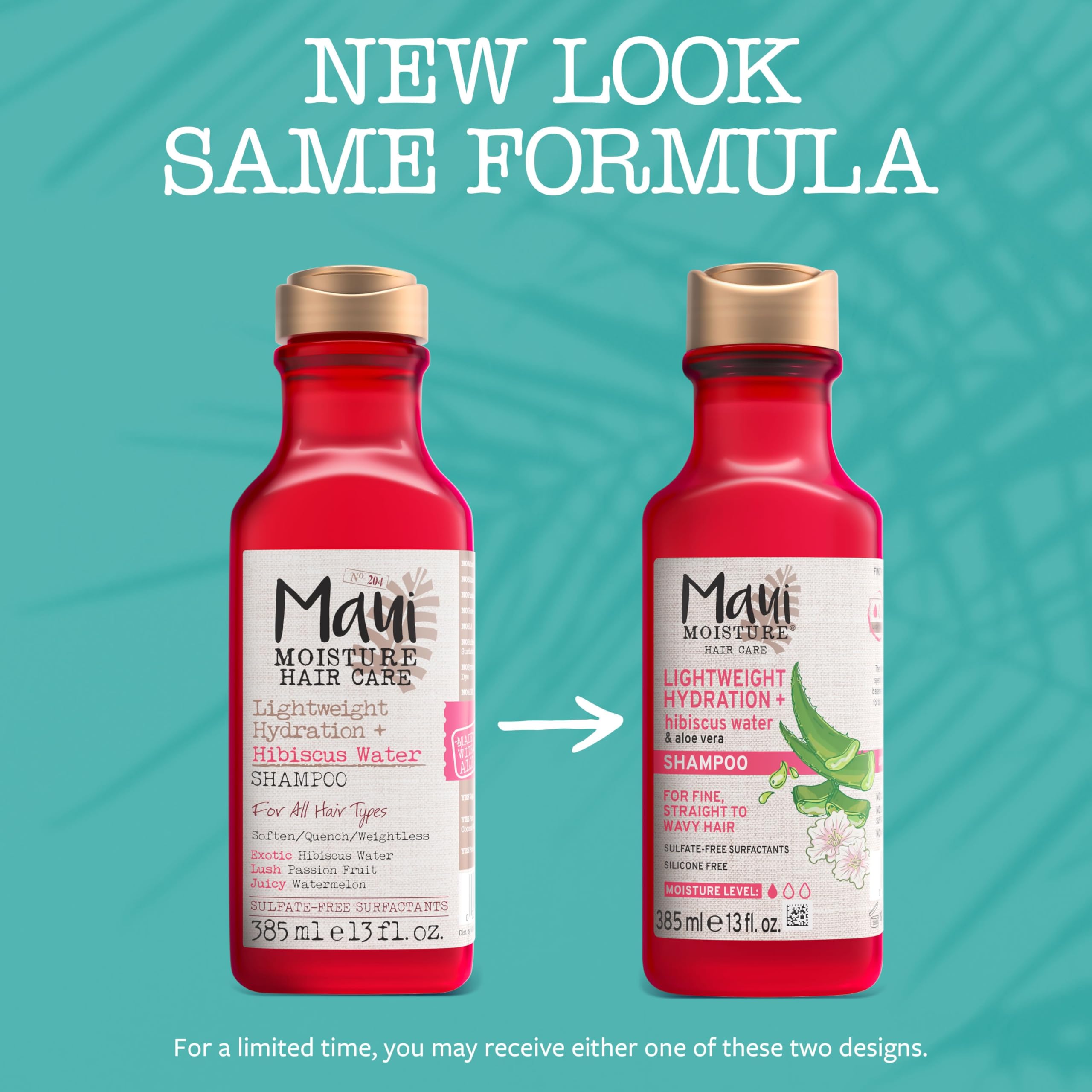 Maui Moisture hibiscus shampoo being poured showcasing gentle cleansing for waves