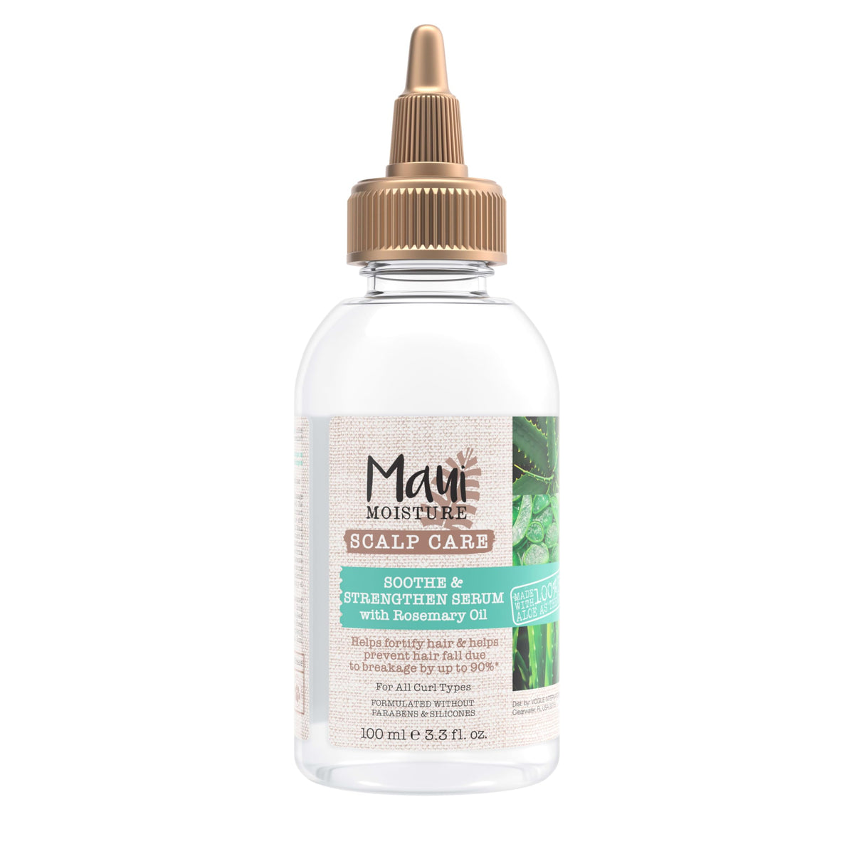 Maui Moisture Scalp Care serum bottle highlights rosemary oil for soothing scalp and frizz control.