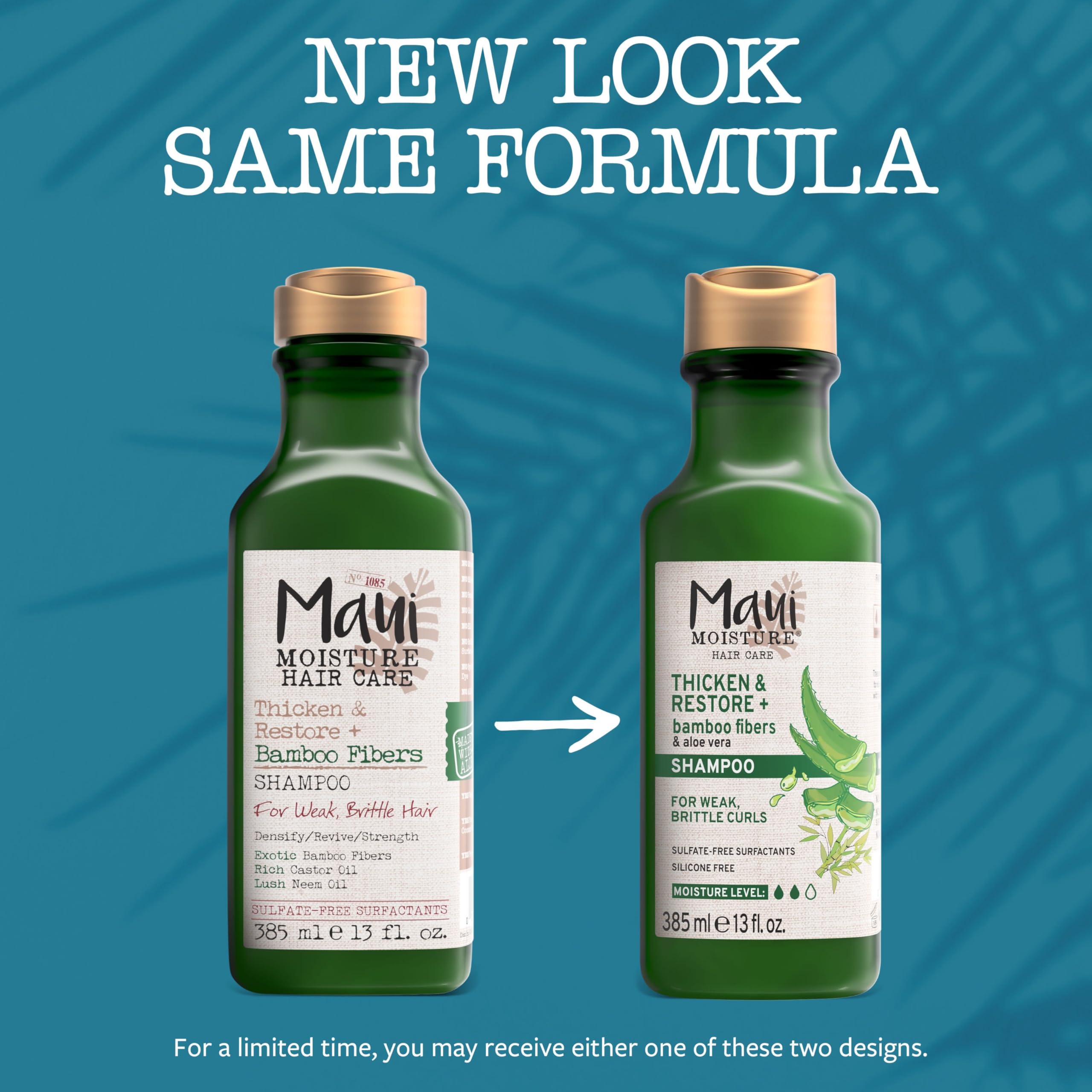 Maui Moisture label closeup showing vegan, silicone-free formula
