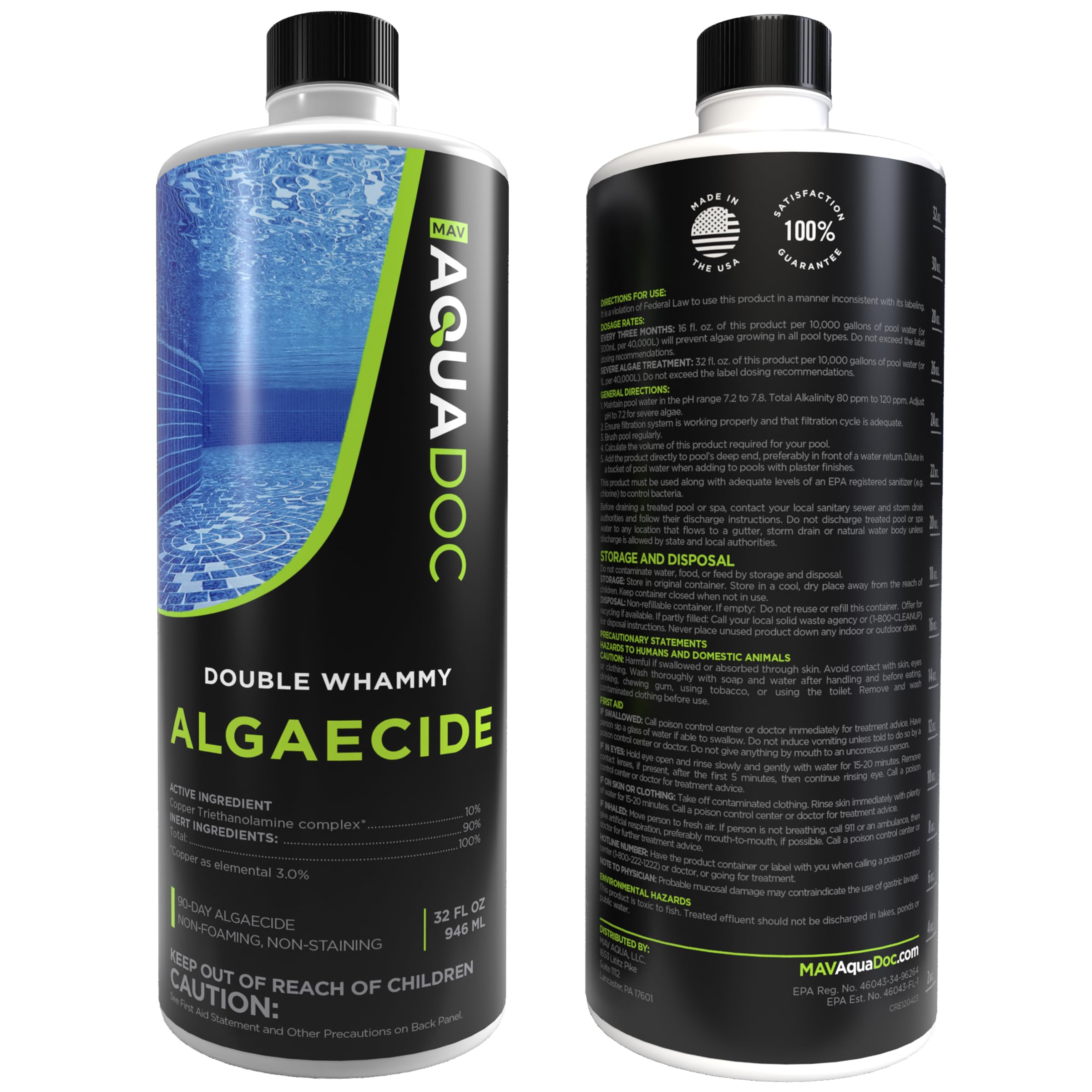 MAV AquaDoc copper algaecide packaging closed box highlights product for pool openings.