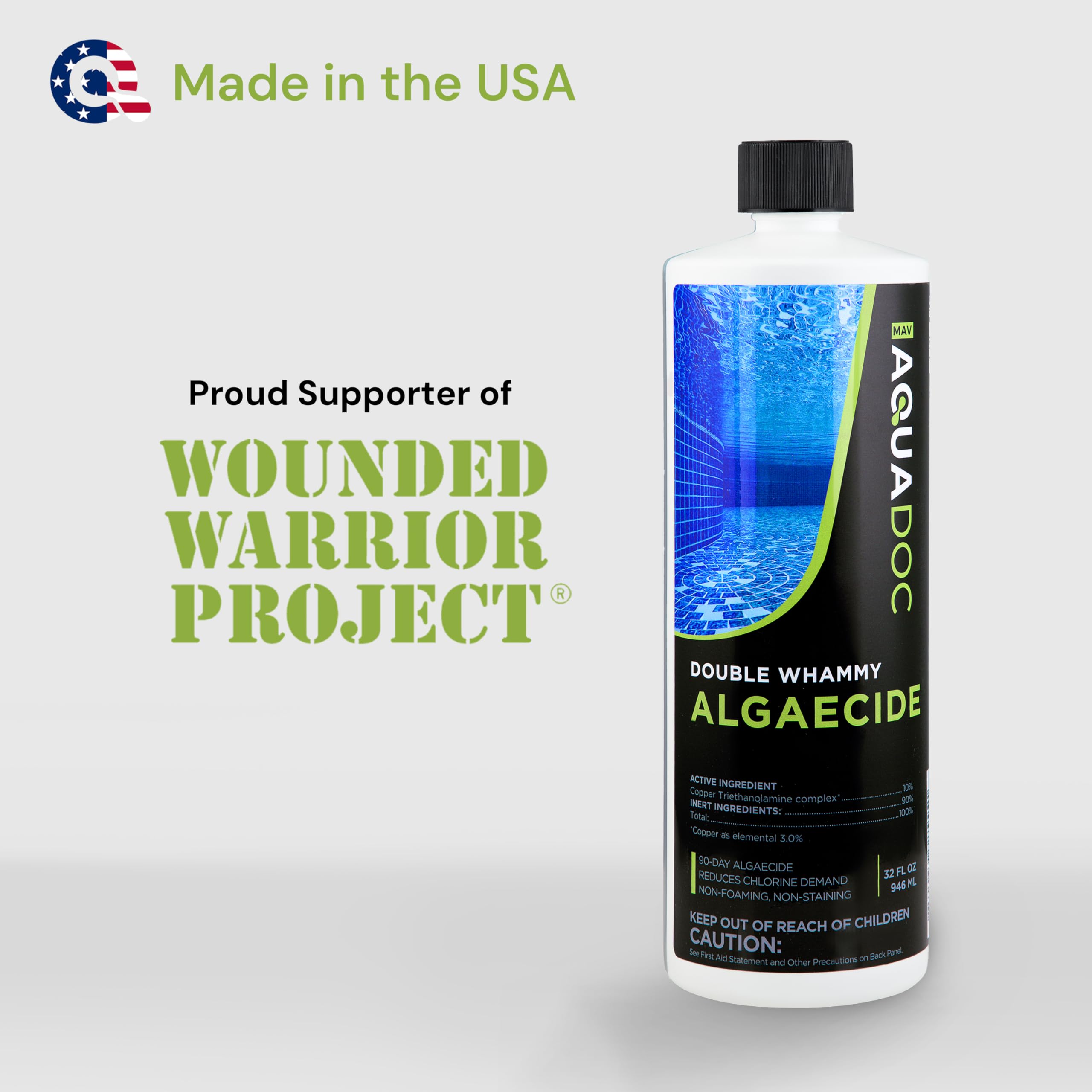 MAV AquaDoc copper algaecide pool chemistry balance aids sanitizer efficiency.