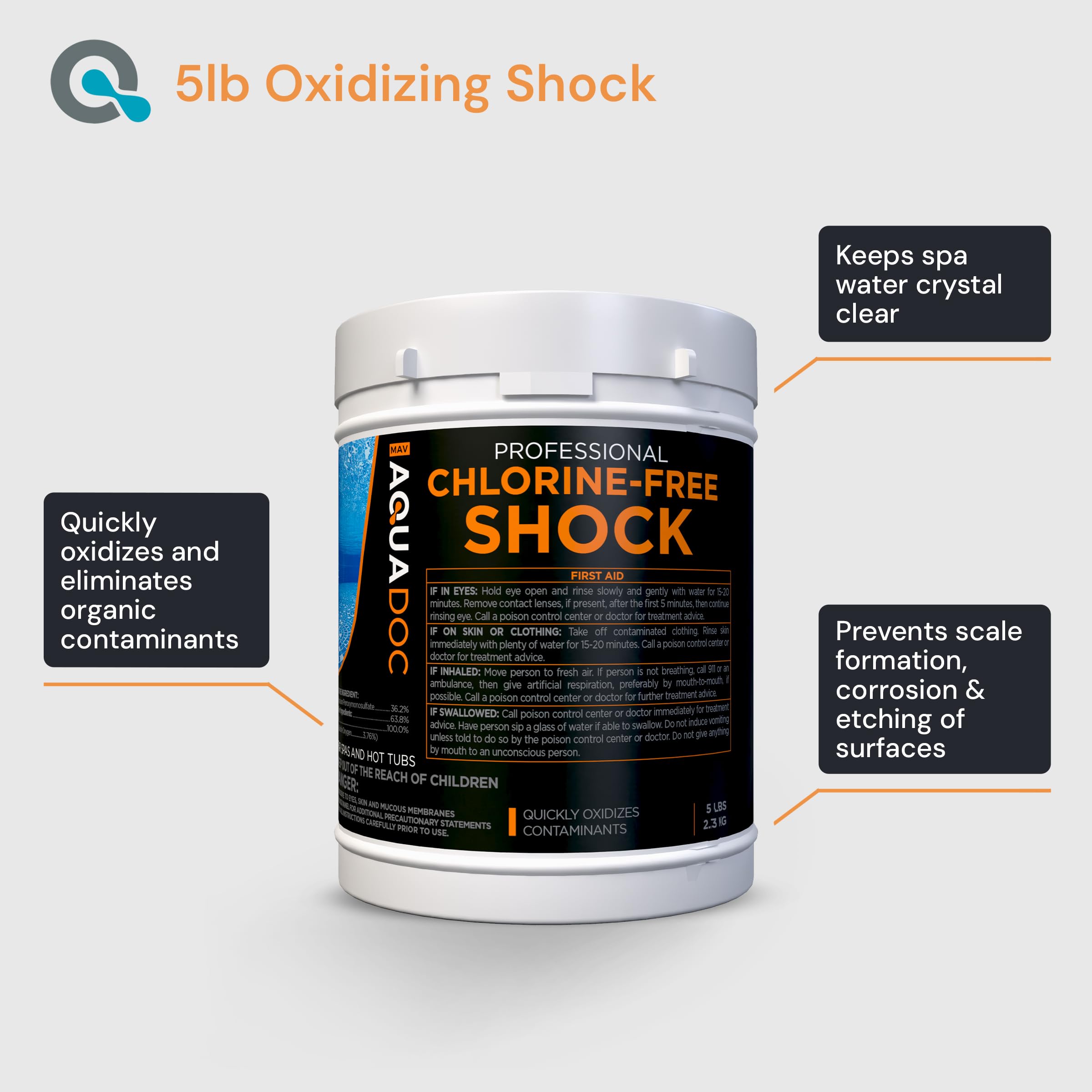 MAV AquaDoc spa shock dissolves quickly to boost sanitizer efficiency