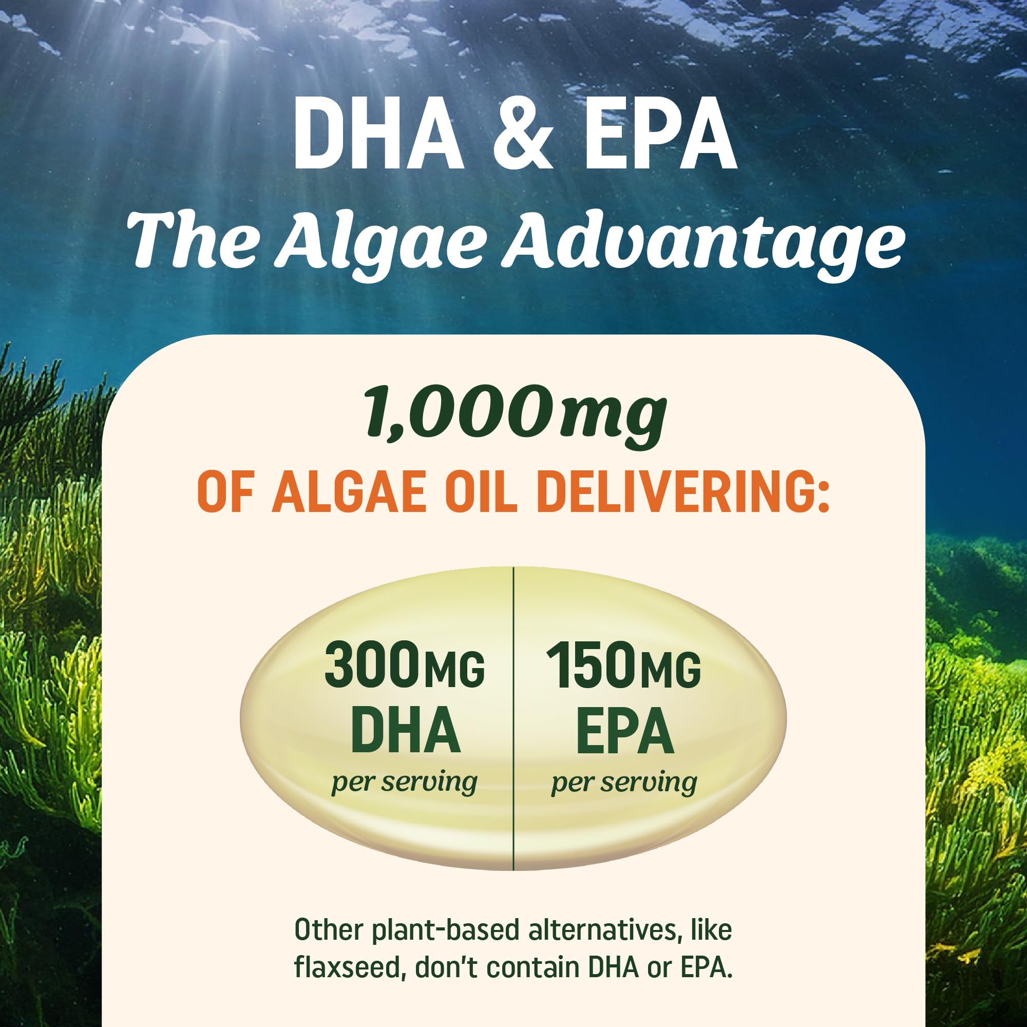 Sustainability label on MAV Nutrition algae omega3 packaging
