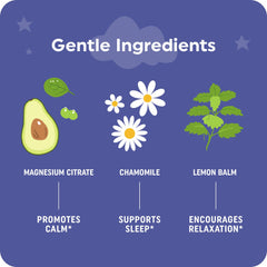 MAV NUTRITION Magnesium Calming Gummies chamomile lemon balm ingredients highlight soothing botanicals.