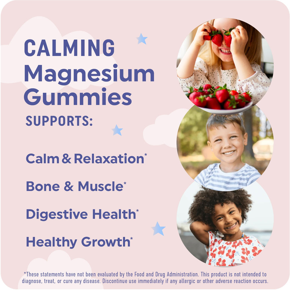 MAV NUTRITION Magnesium Calming Gummies closeup shows strawberry flavor for kids.