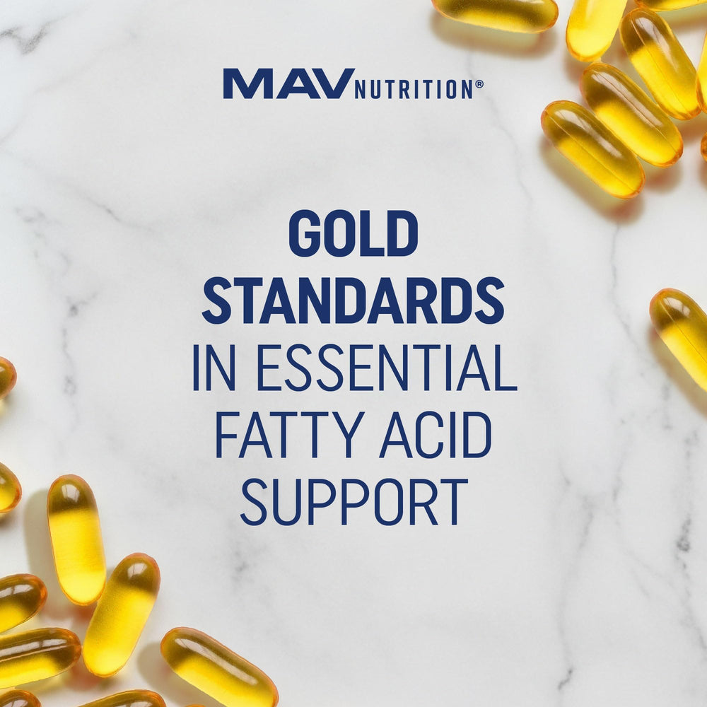 MAV Nutrition omega-3 women’s wellness packaging with heart health and skin benefits.