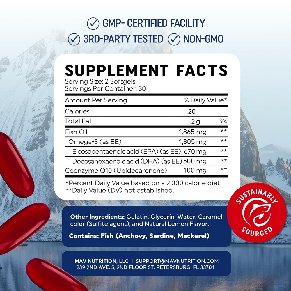 MAV Nutrition Omega-3 CoQ10 sustainability seal signals responsible sourcing