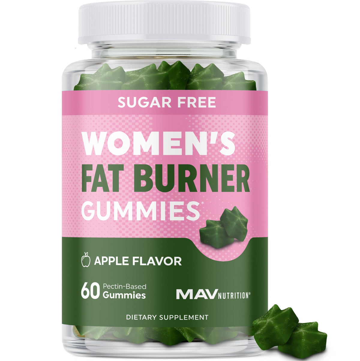 MAV Nutrition Women’s Fat Burner Gummies bottle with apple flavor for daily support