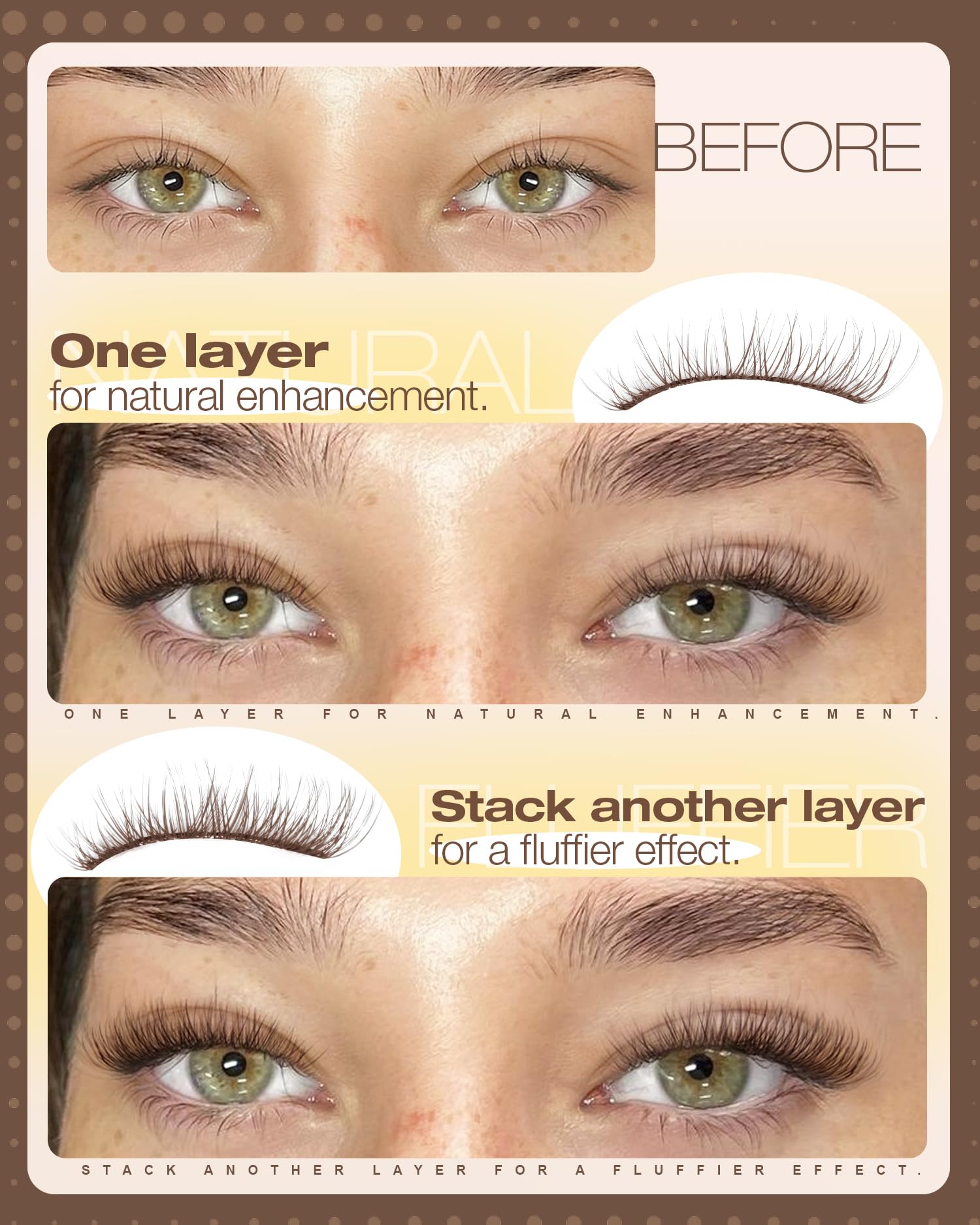 Mavphnee sun-kissed brown lashes subtly enhance features.