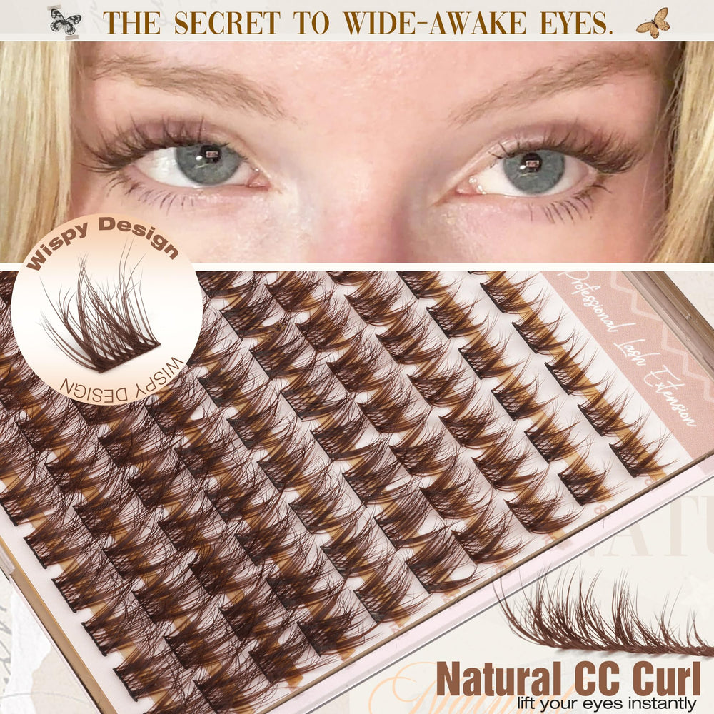 Mavphnee brown cluster lashes with fluffy cashmere texture for light feel.