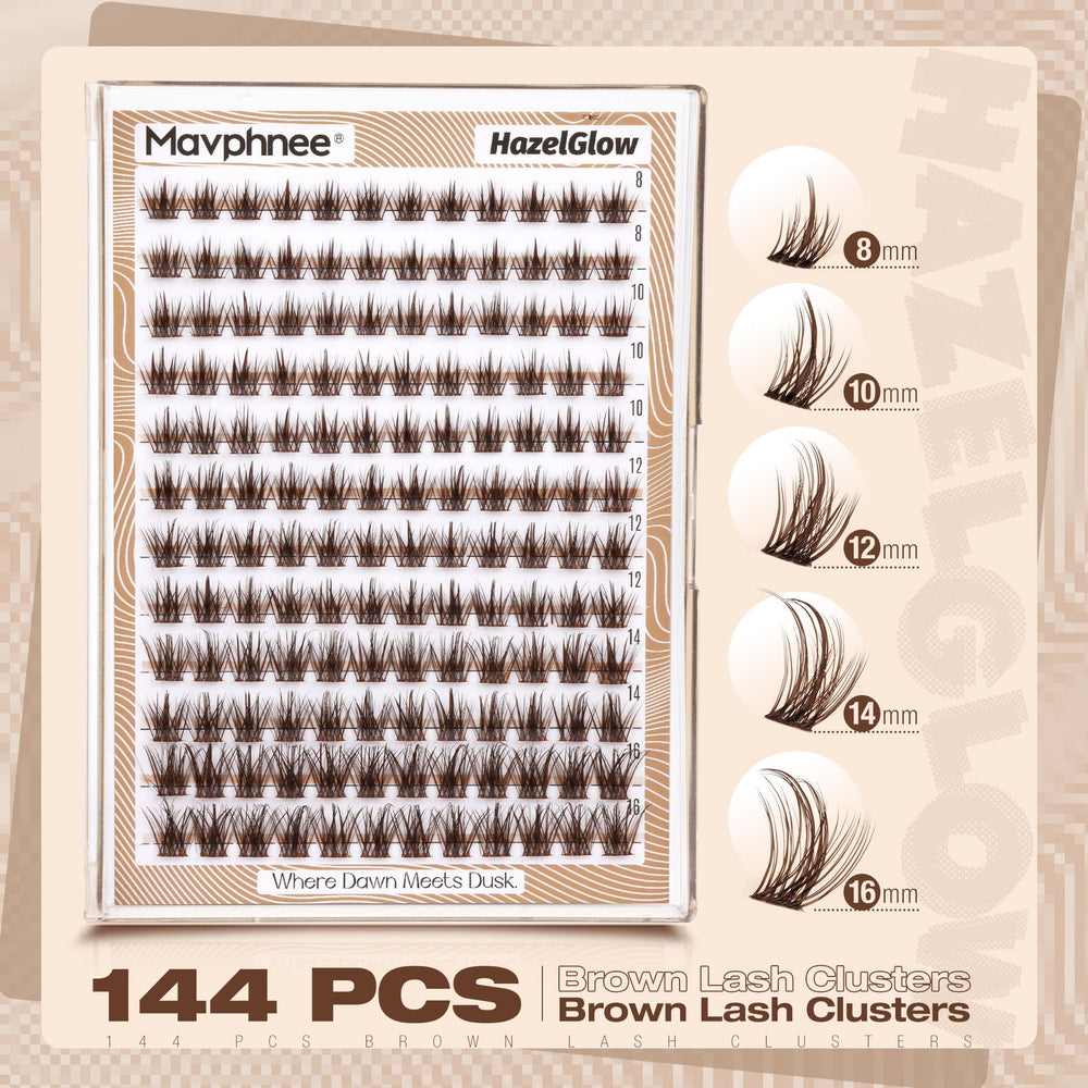 Mavphnee brown lash clusters wispy 12mm mid-lid elongated definition.