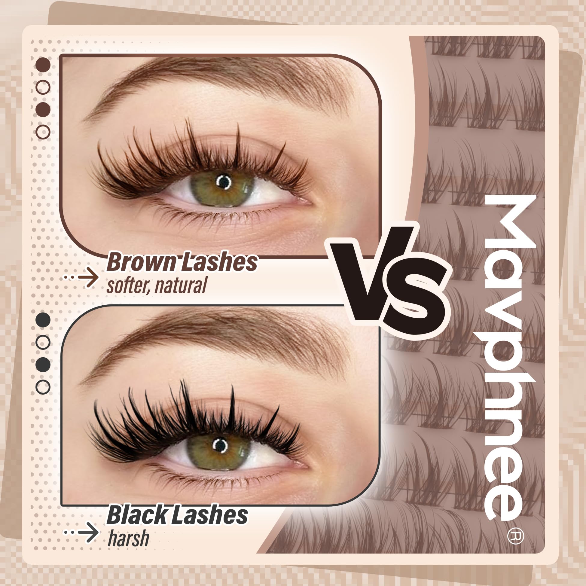 Mavphnee brown lash clusters wispy 16mm outer-dramatic lift.