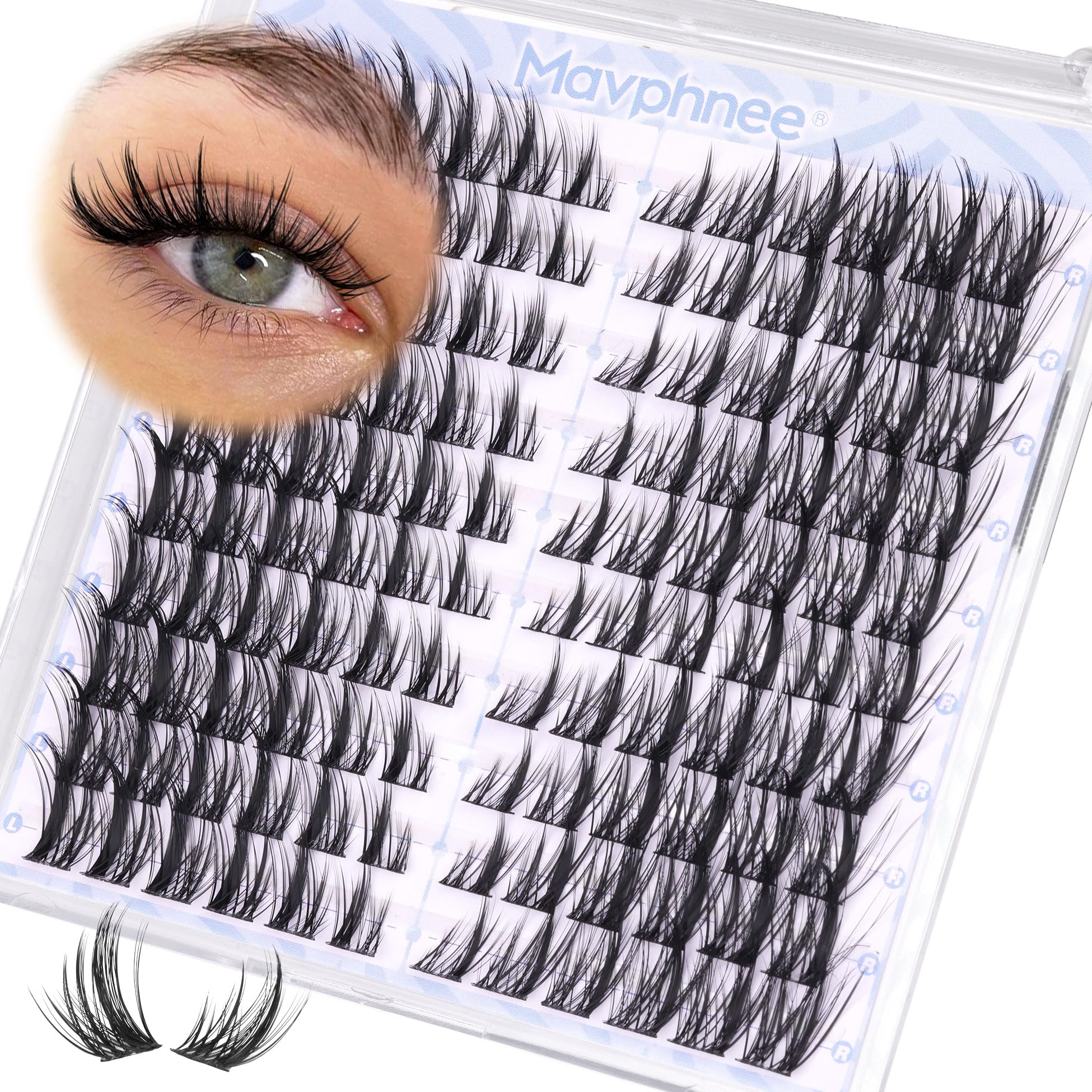 Mavphnee Manga Lash Clusters left-right mapped for quick, balanced cat-eye looks.