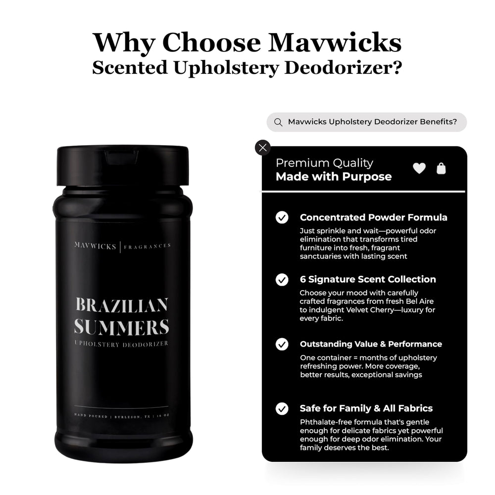 Mavwicks Brazilian Summers carpet deodorizer powder releasing fragrance while vacuuming.