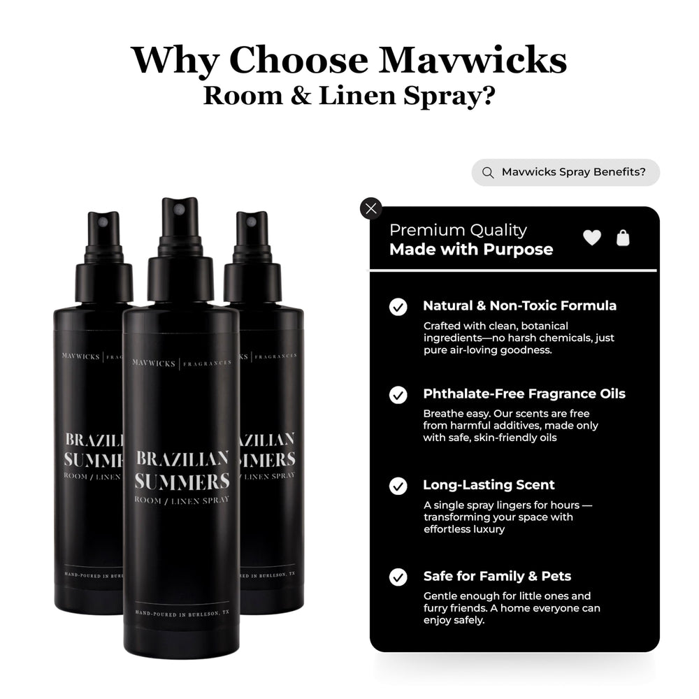 Mavwicks Brazilian Summers spray mist enhances pistachio-almond notes at home.