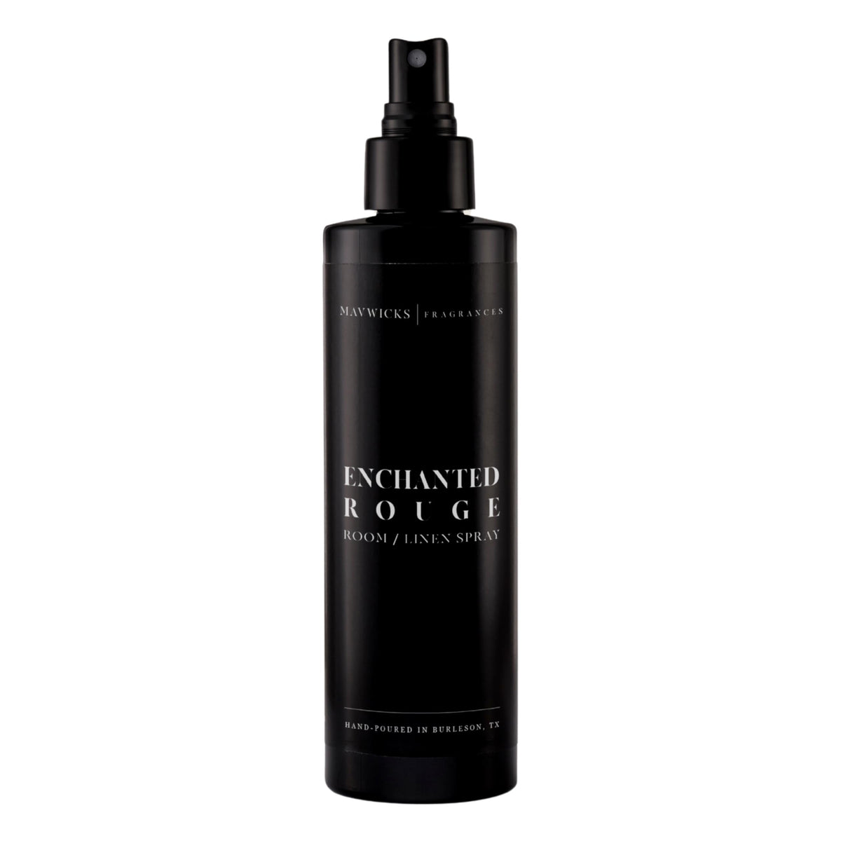 Mavwicks Enchanted Rouge bottle pour delivering a lasting fragrance for linens and spaces.