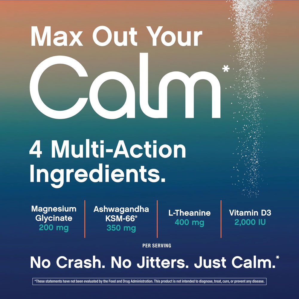 Max Calm ingredients on glass jar lid conveying clean label.