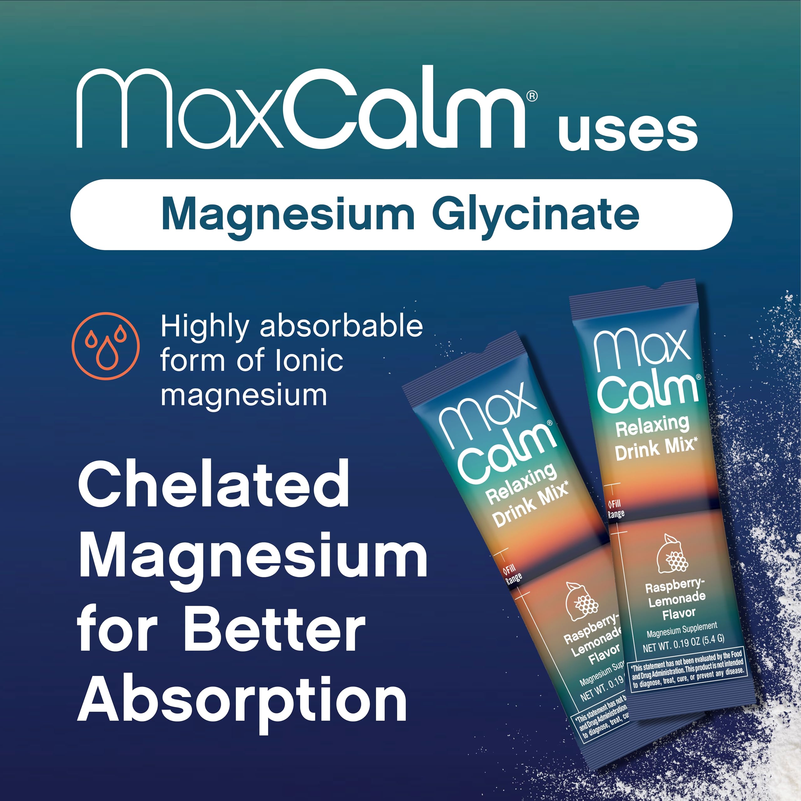 Max Calm L-Theanine and Vitamin D3 visual emphasizes calm focus use