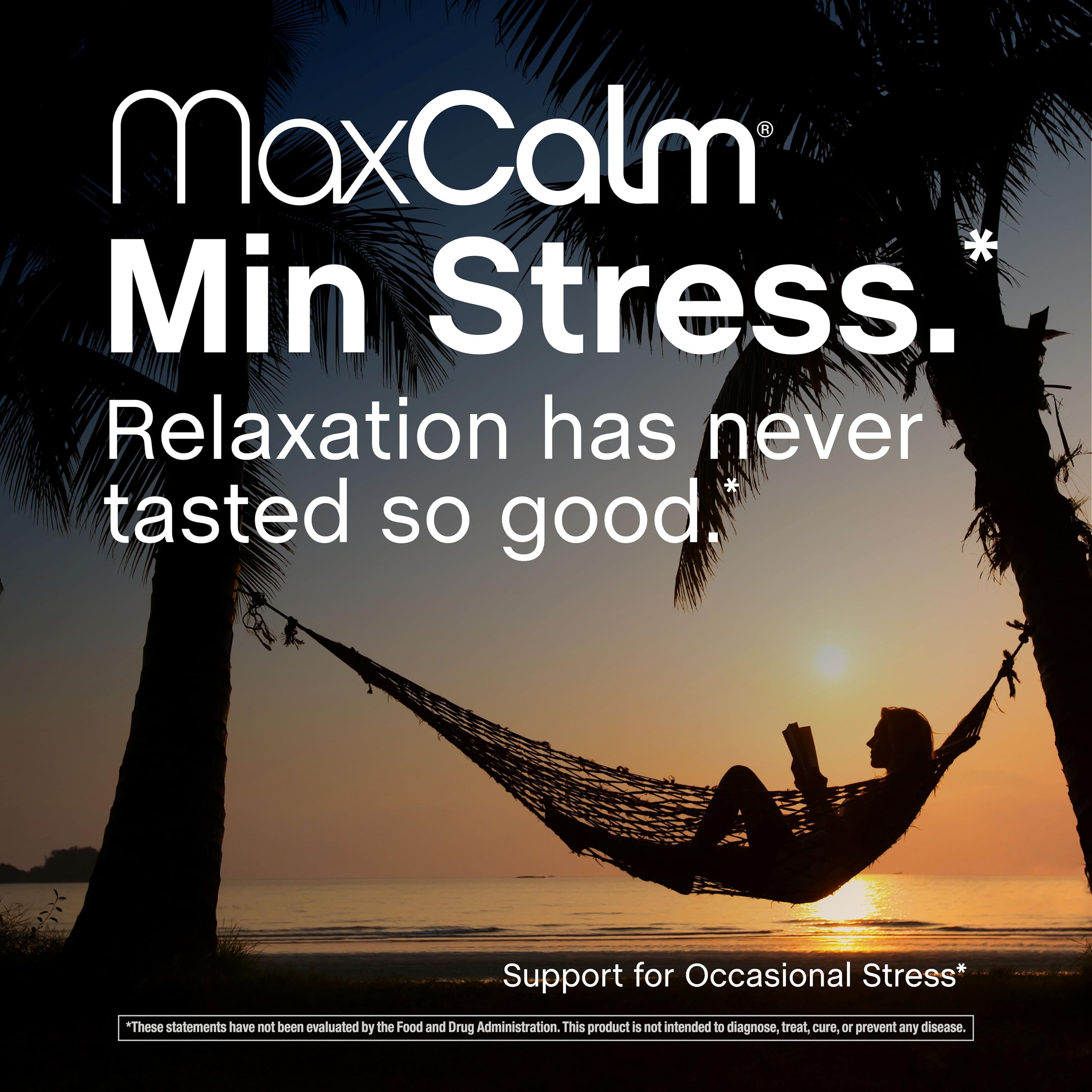 Max Calm label nutrition panel emphasizing transparent, allergen-free formulation.