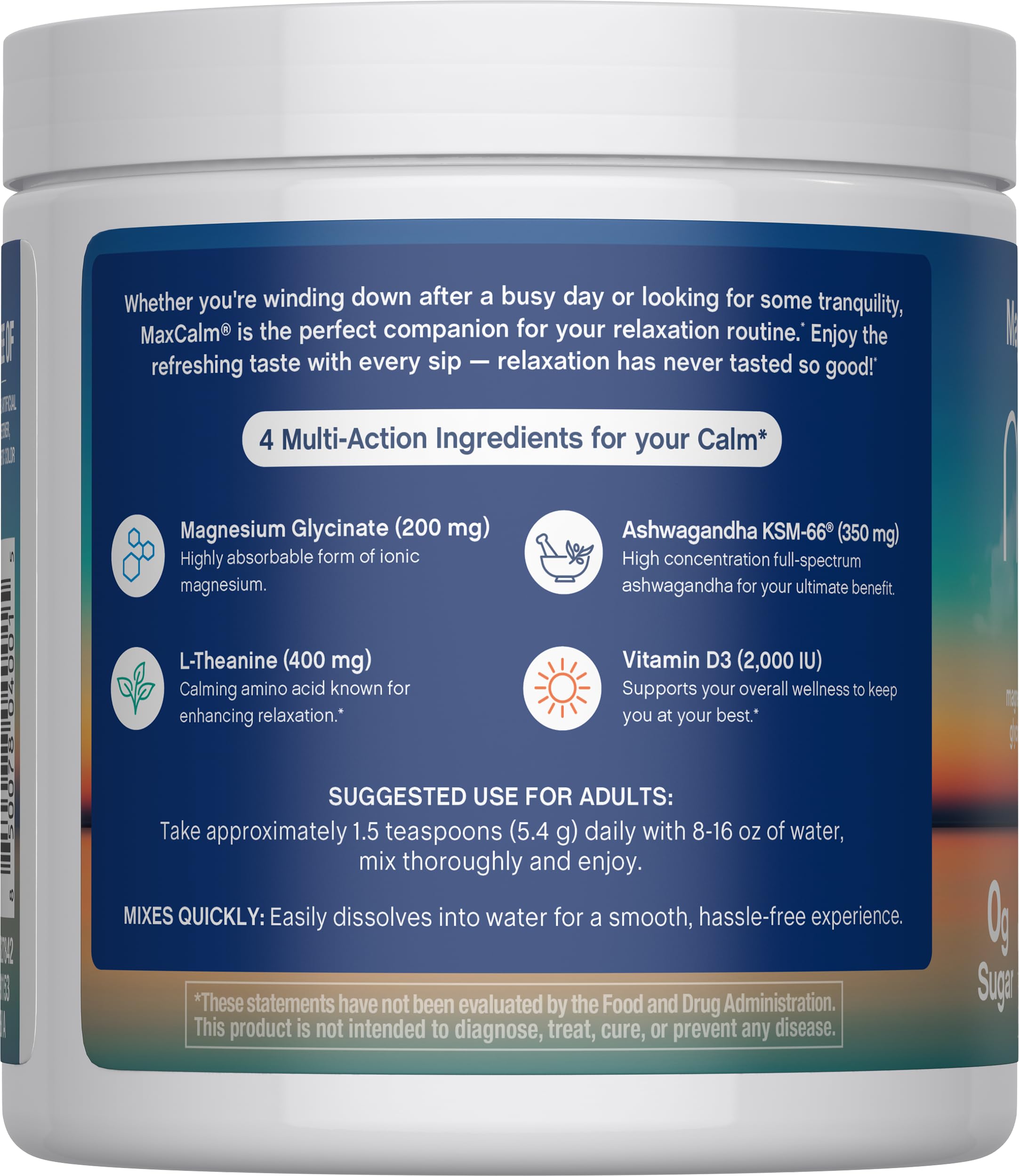 Max Calm powder dissolving in water with no gritty texture.