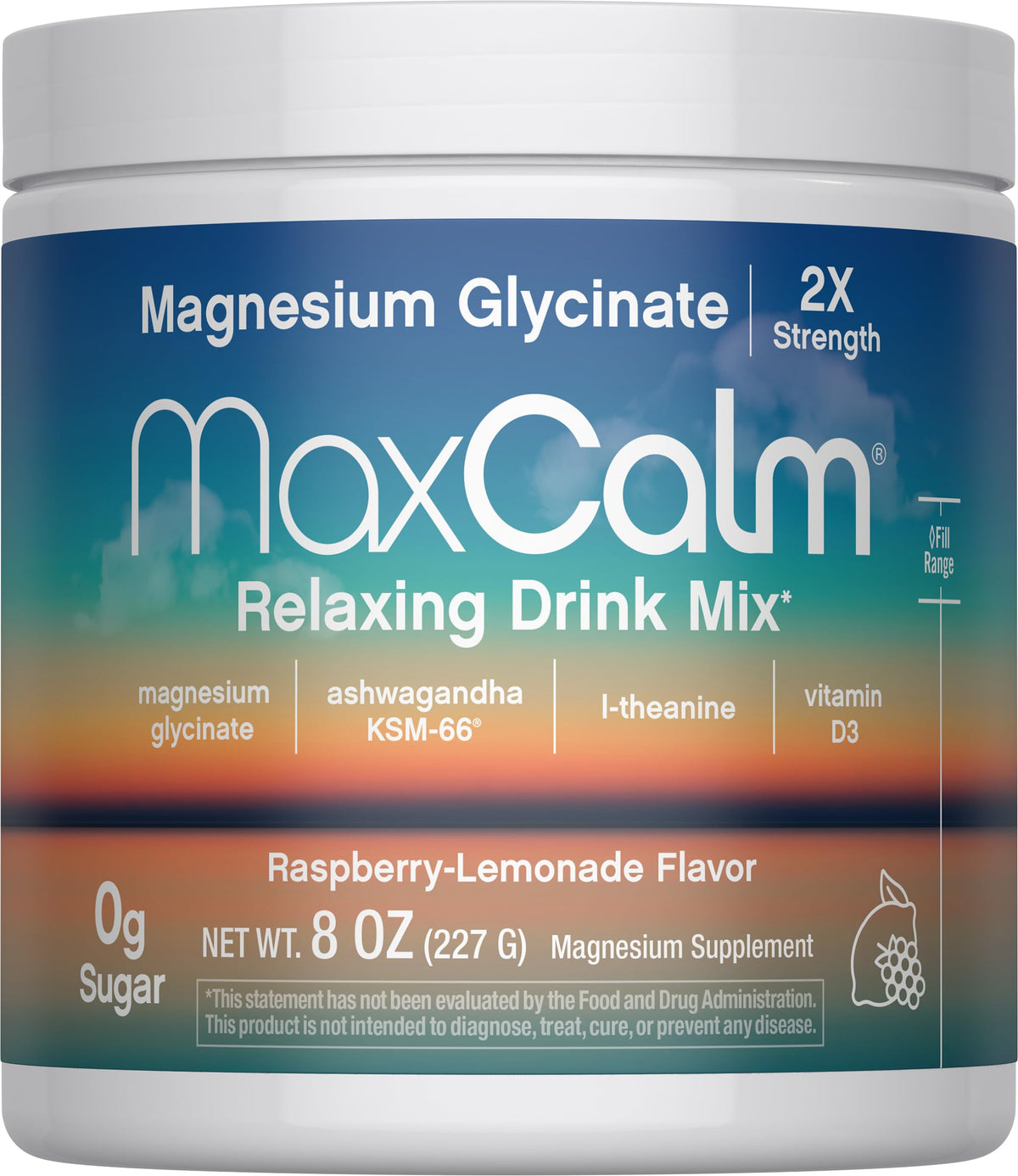 Max Calm raspberry-lemonade packet for quick on-the-go calm.