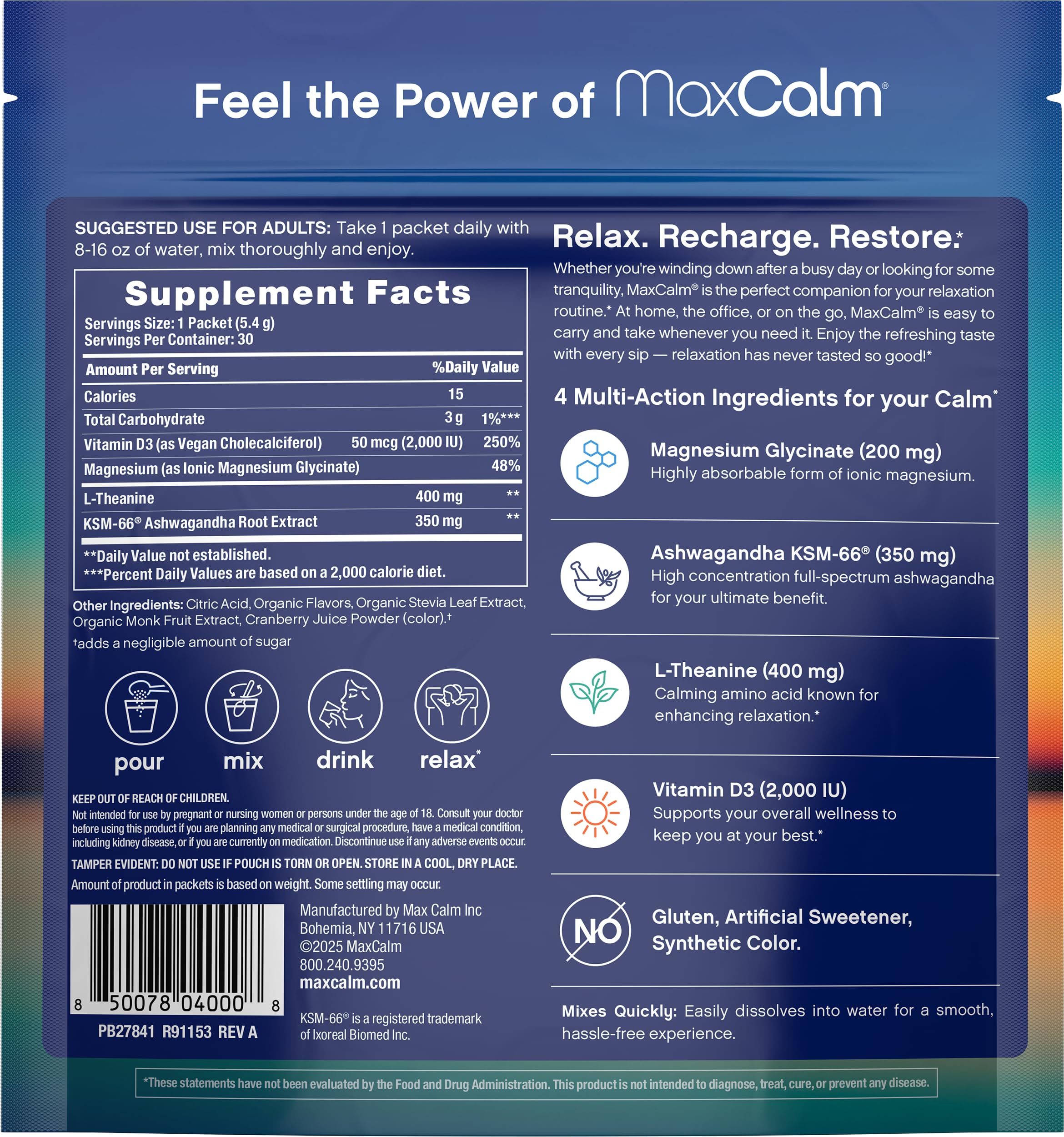 Max Calm single-serve stick pack for on-the-go calm moments