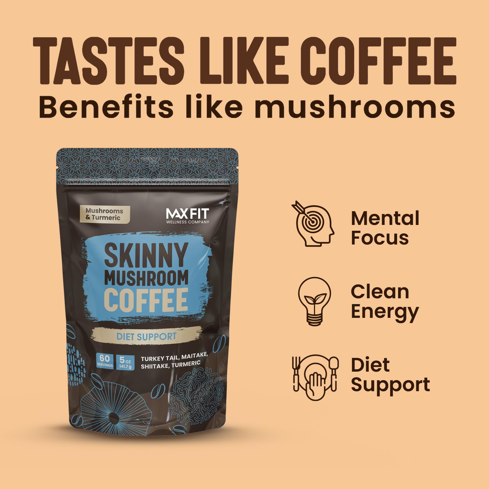 MAX FIT mushroom blend with Turkey Tail, Maitake and Shiitake for daily energy.