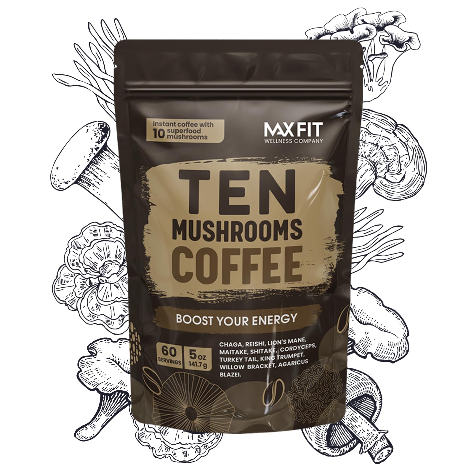 MAX FIT vegan mushroom coffee jar for convenient daily ritual