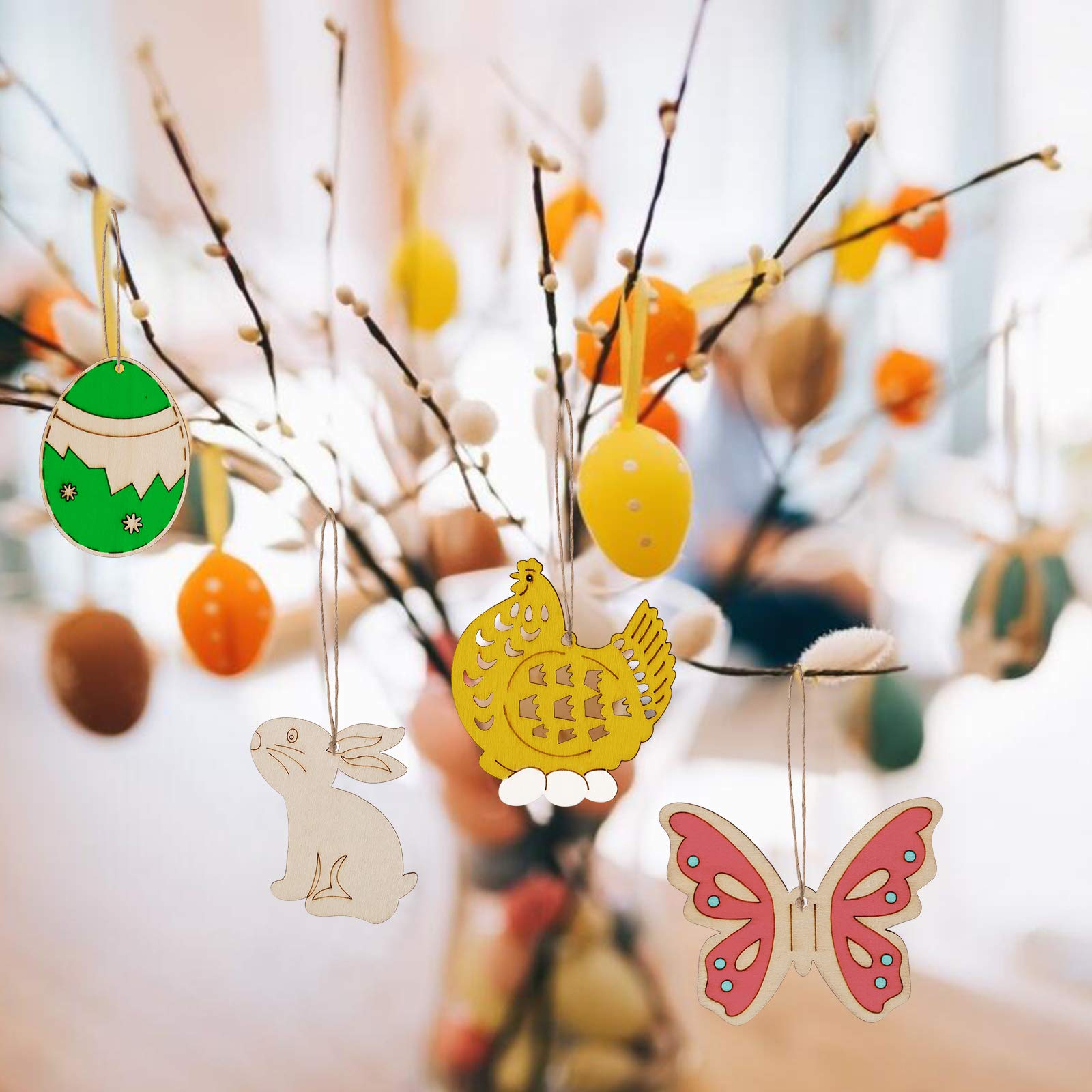 Max Fun Easter hanging-cord hole wood cutout egg shape for windows.