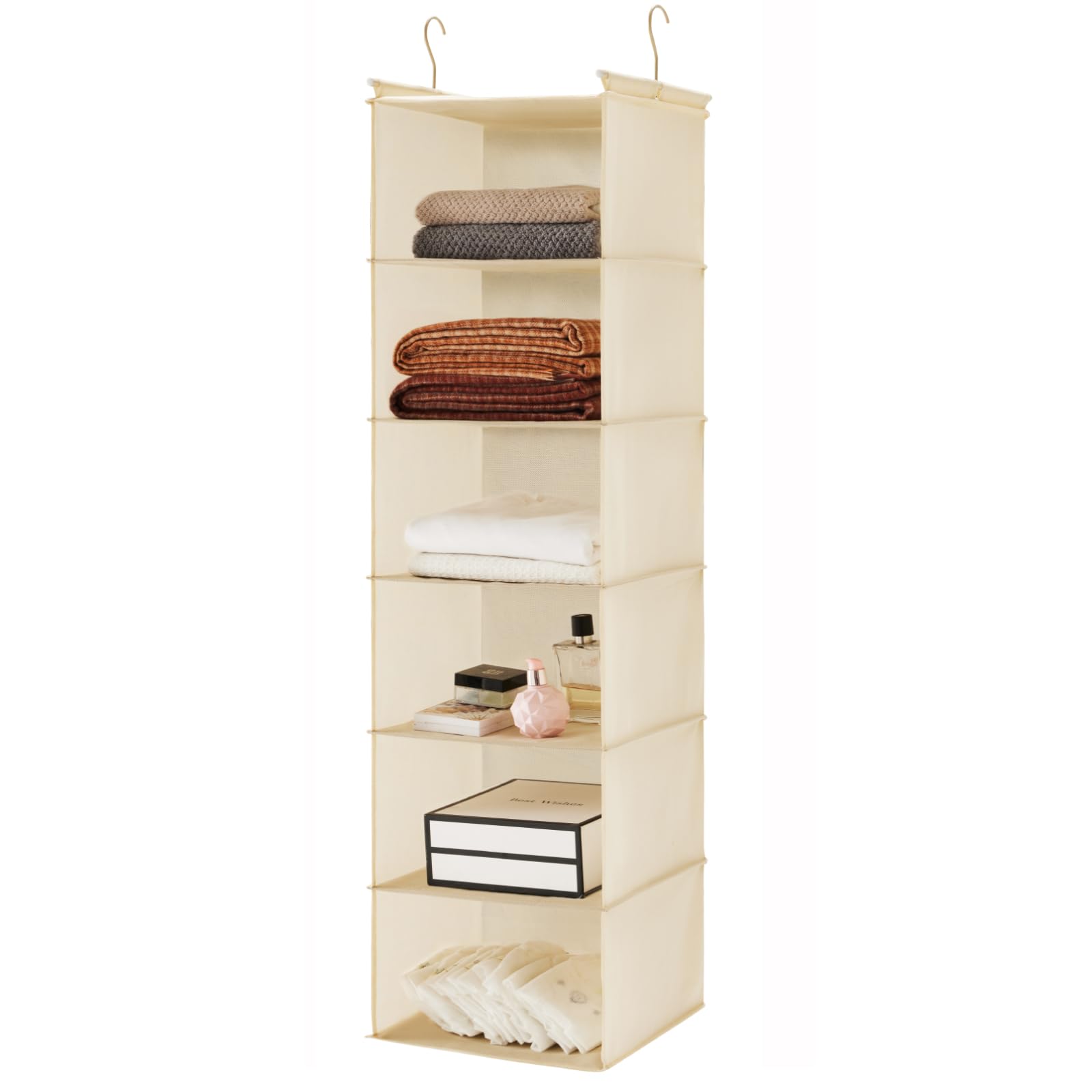 MAX Houser 6-Tier shelf hanging closet organizer viewed from the side for space-saving storage