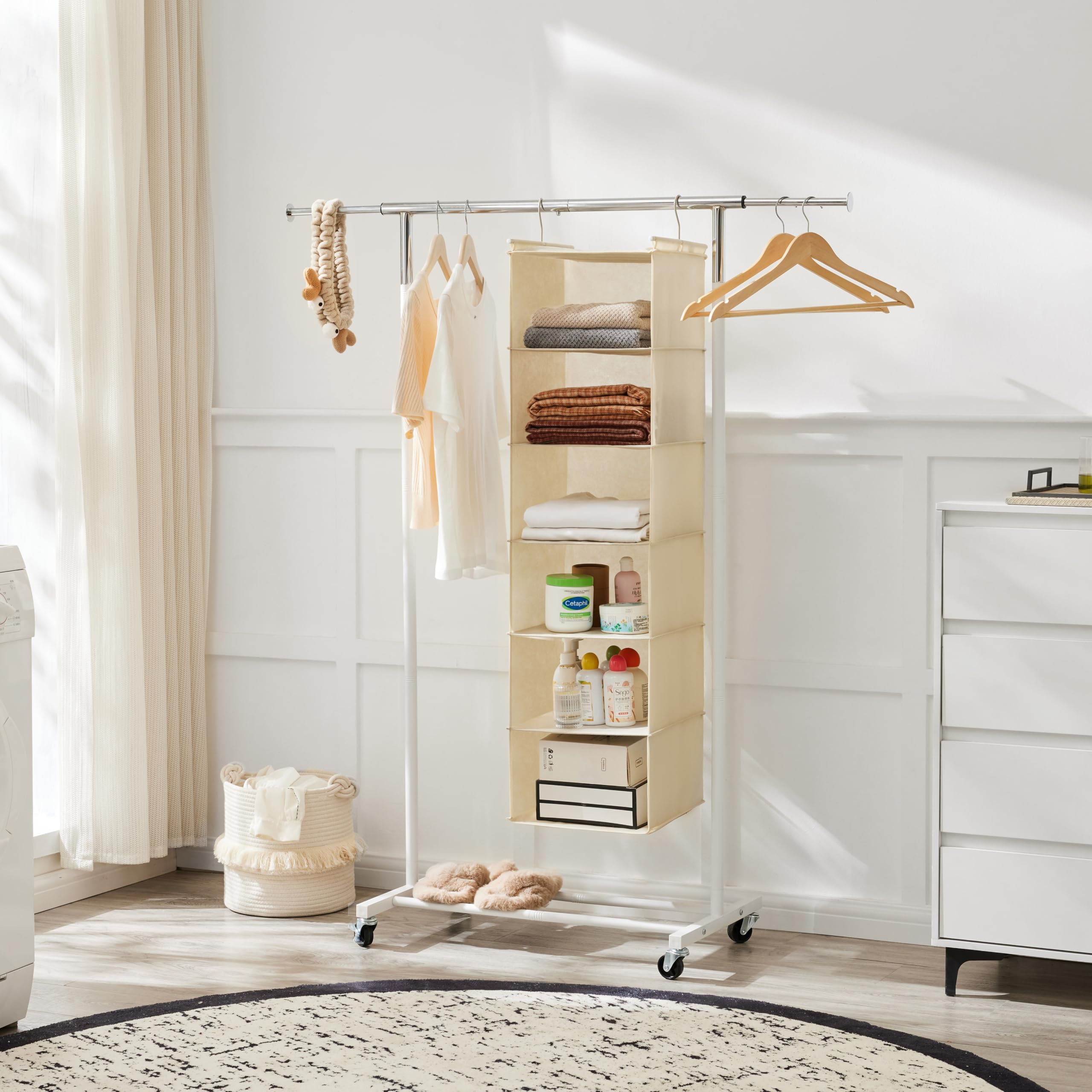 MAX Houser hanging closet organizer with open shelves showing easy visibility