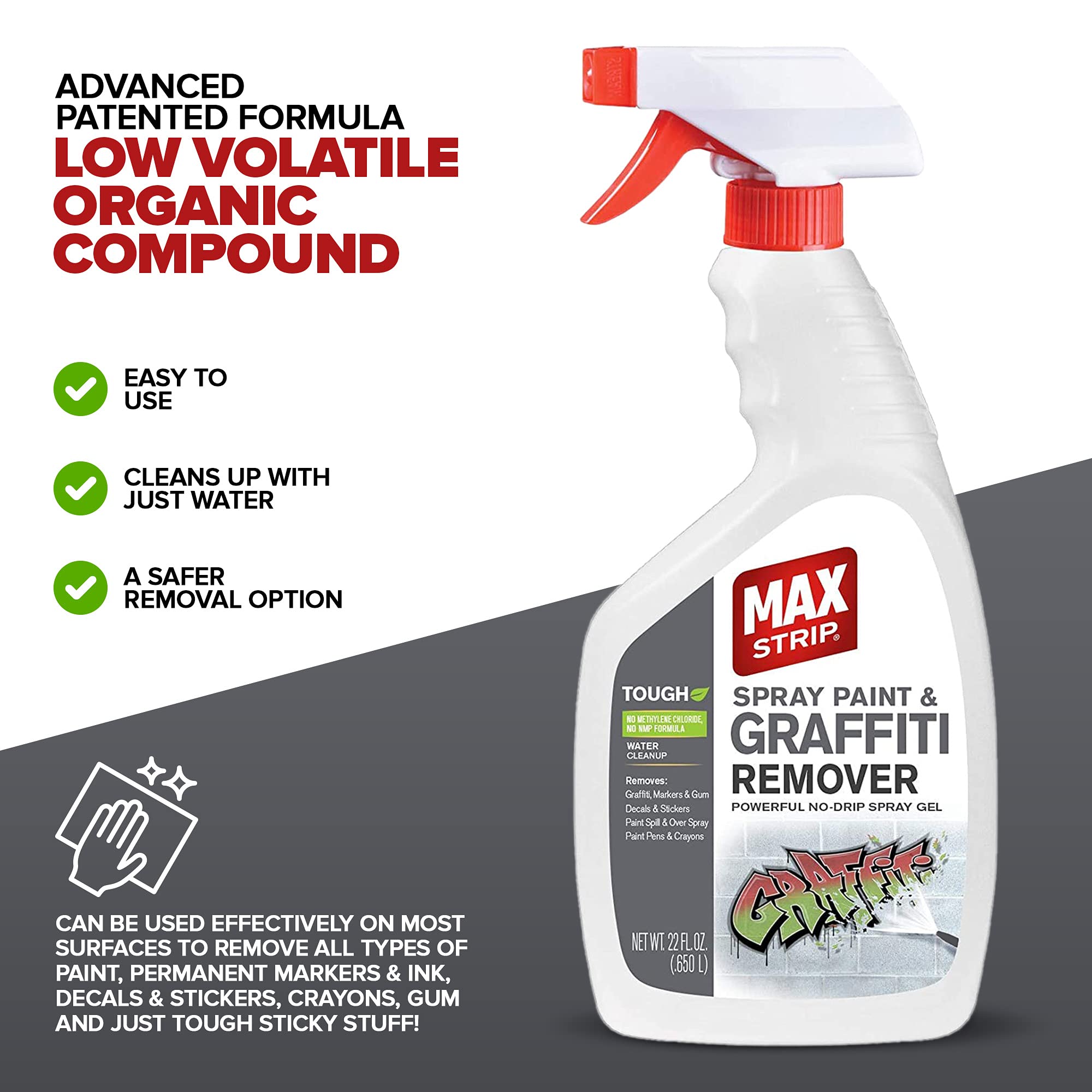 Max Strip decals and stickers removal on hard surfaces.