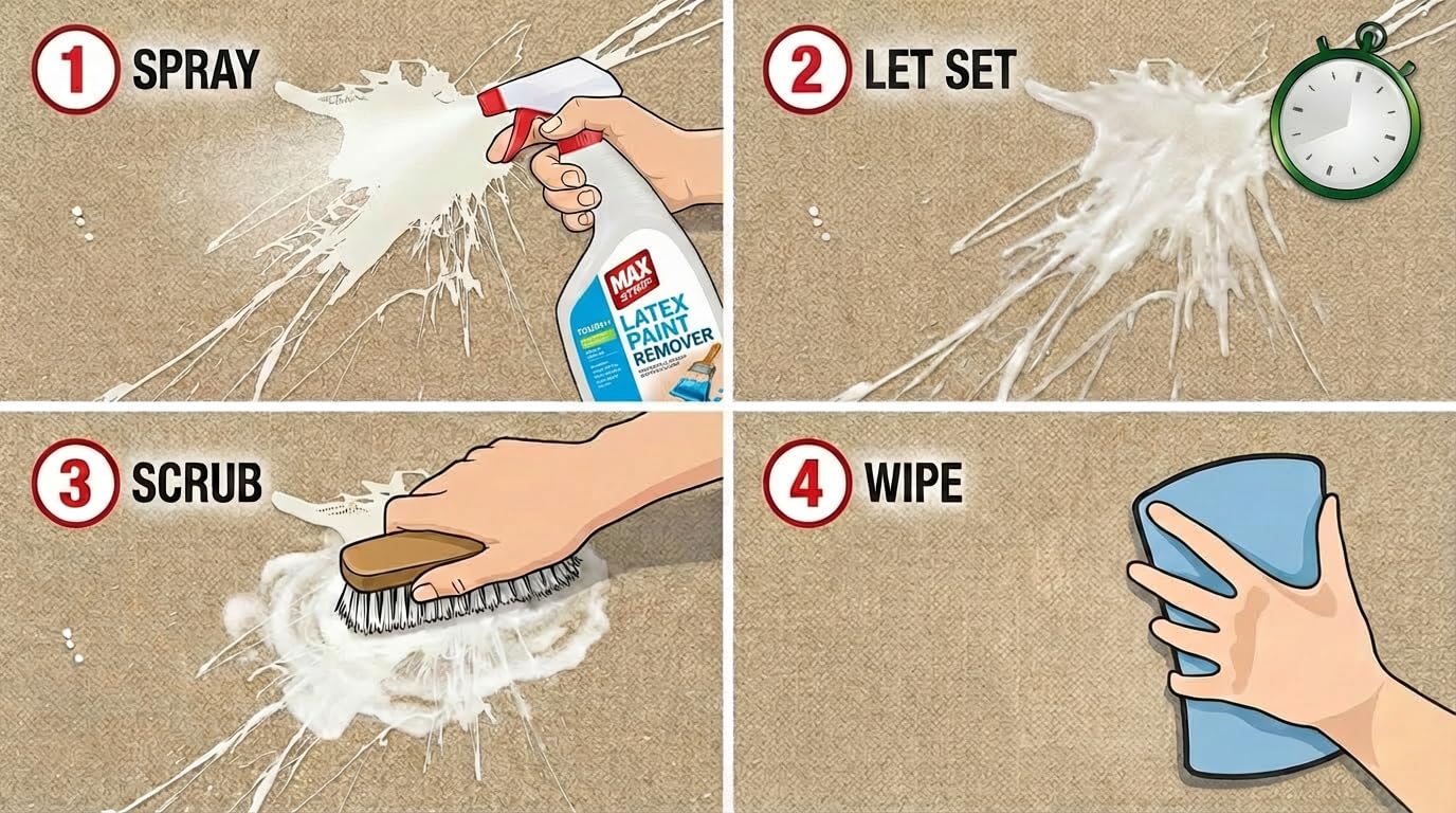 Demonstrates dwell-time application for easier latex paint loosening.