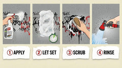 Max Strip graffiti remover application shows odor-free cleanup on a wall.