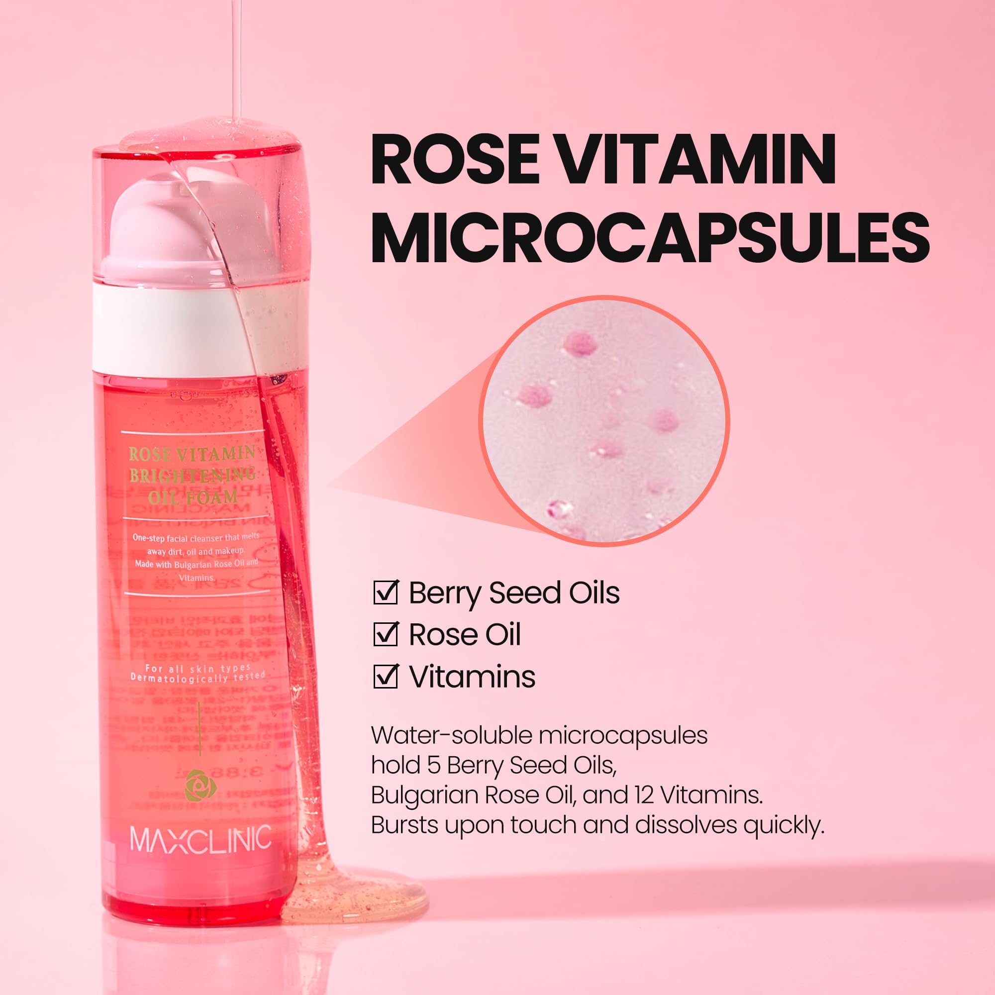 MAXCLINIC Rose Oil to Foam with ceramides strengthens the skin barrier during cleansing