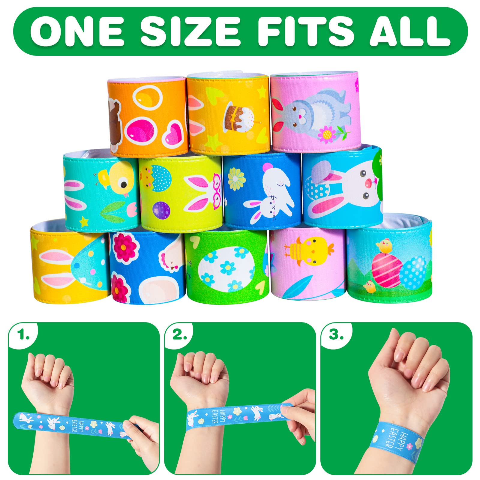 Max Fun Easter slap bracelets showing baskets, perfect for gift baskets