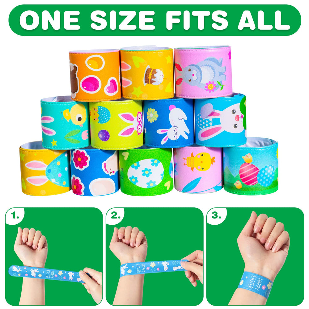 Max Fun Easter slap bracelets showing baskets, perfect for gift baskets