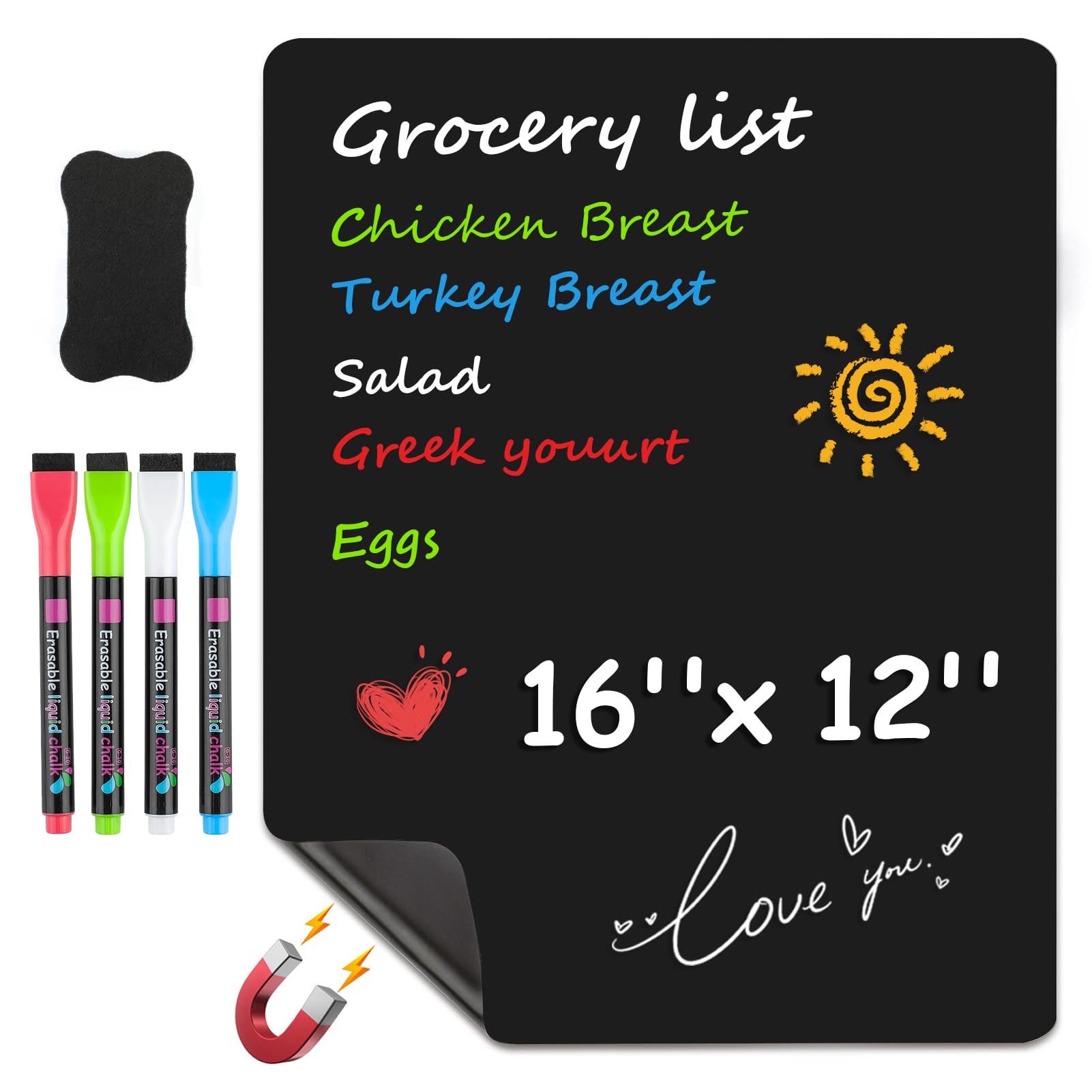 MaxGear magnetic black dry erase board attached to fridge for organized lists
