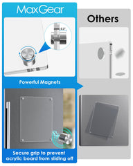 MaxGear magnetic hold keeps the board secure on flat fridges during busy mornings