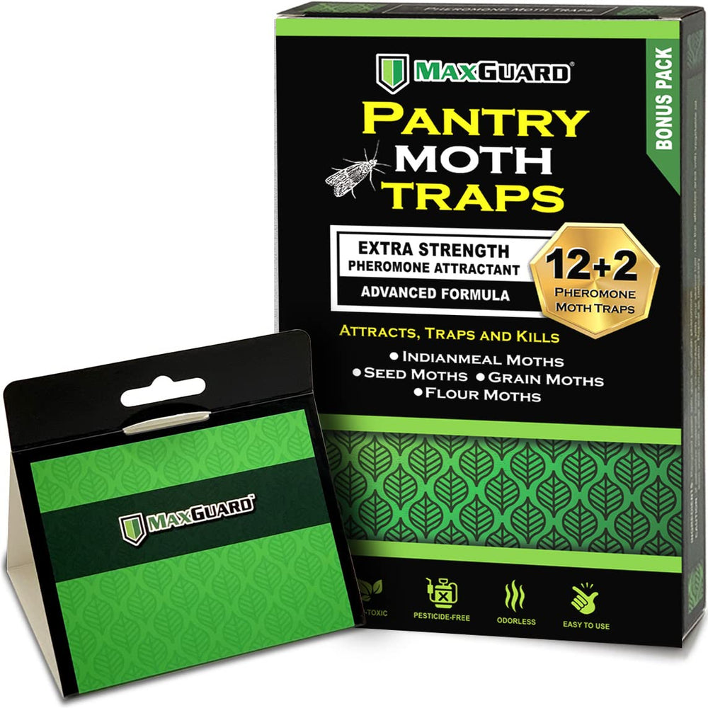 MAXGUARD pantry moth traps in a box safeguard food storage with non-toxic, odorless protection.